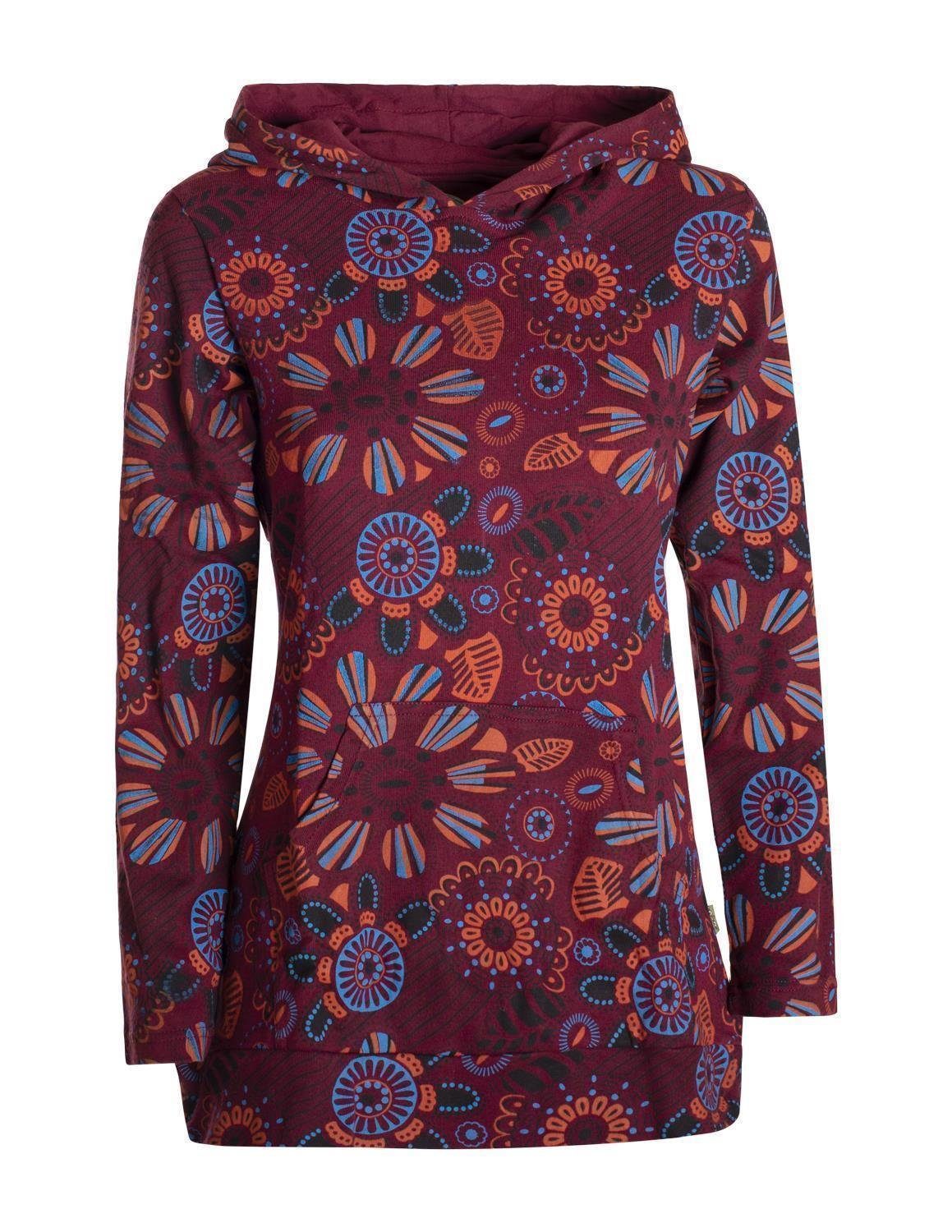 Kapuzenshirt Langarm Hoodie mit Blumen Druck und Kängurutasche