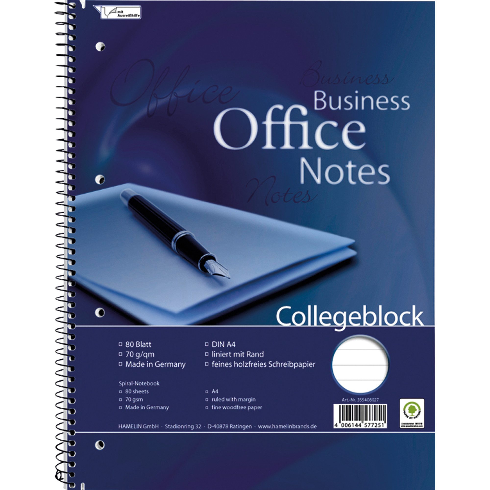 Notizblock Collegeblock DIN A4 holzfrei 80 Blatt liniert.