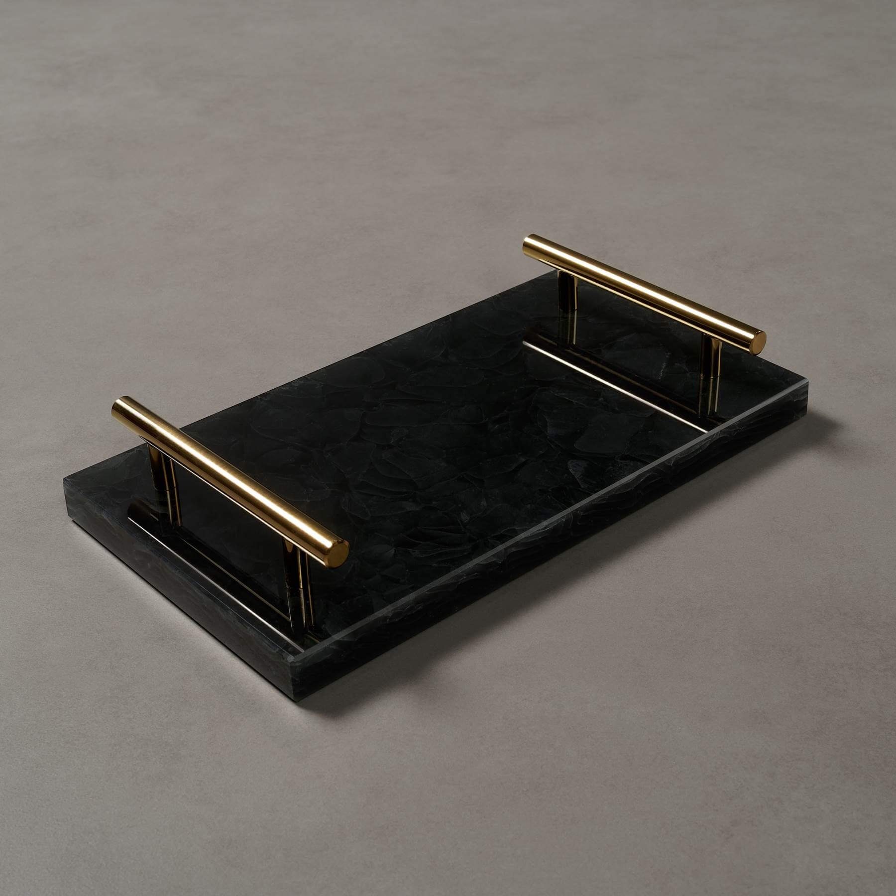 MAGNA Atelier Dekotablett NOTTING HILL mit GLASKERAMIK, Tablet, silber gold Metallgestell, 30x17x5cm Pearl Black