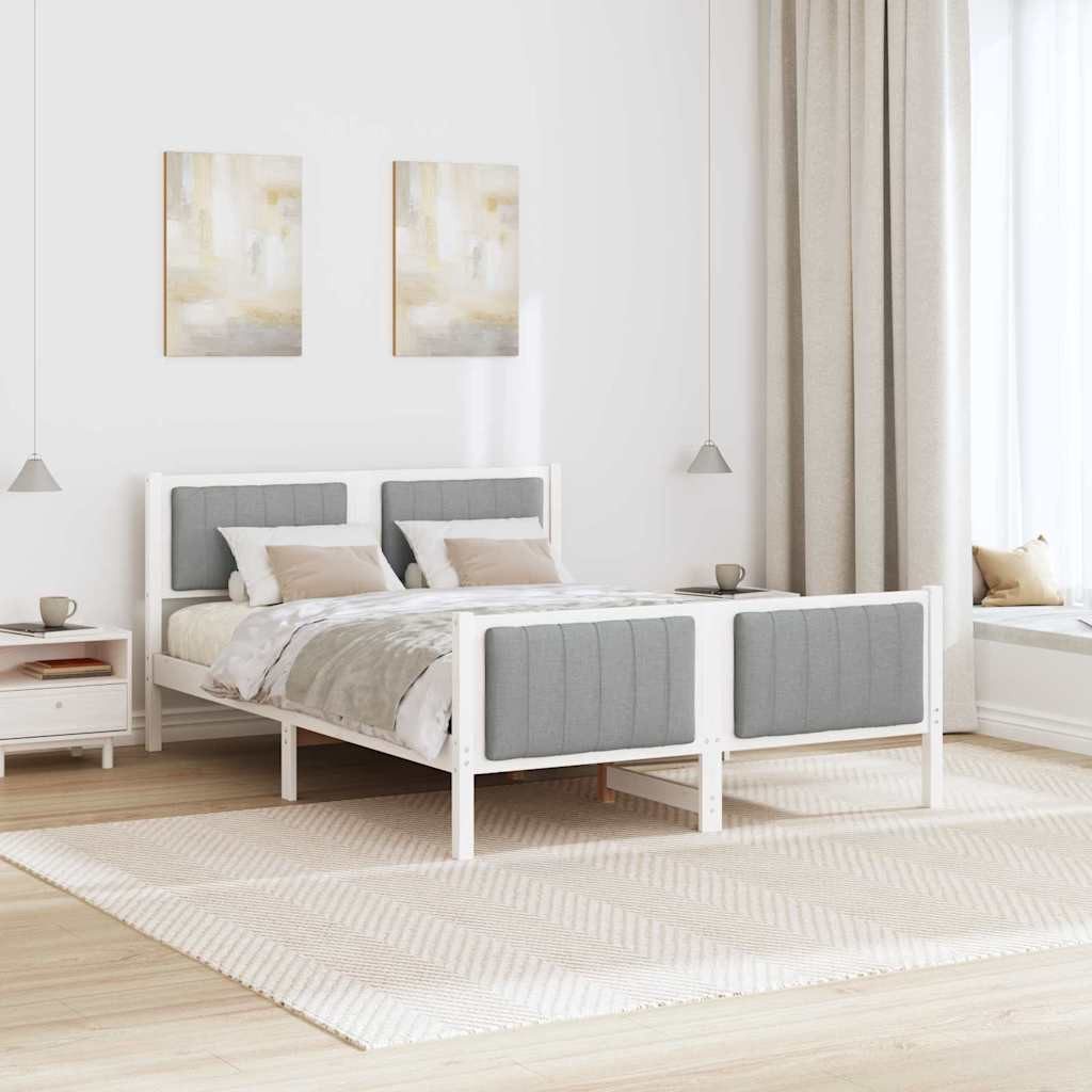 vidaXL Bed Frame White and Light Grey 140 x 190 cm Solid Pine Wood (1-piece)