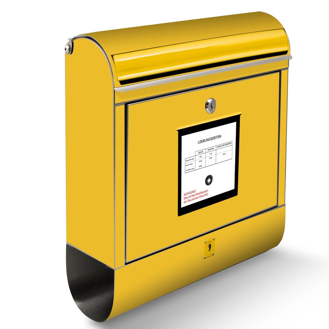 banjado Standbriefkasten Edelstahl Briefkasten Gelb (Standbriefkasten Briefkasten Gelb, mit Zeitungsfach), 126 x 53 x 17cm