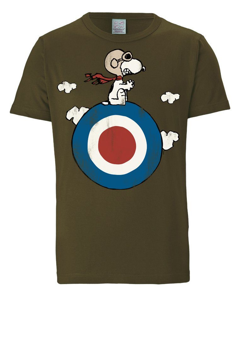 LOGOSHIRT T-Shirt - Snoopy lizenziertem Print Peanuts olivgrün-grün mit
