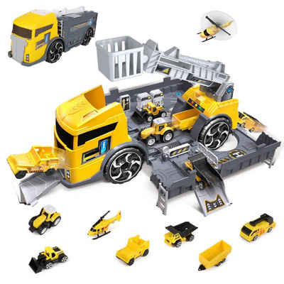 Wenta Spielzeug-LKW Baufahrzeug-Spielzeugset – 7 Mini-LKW und Simulierter Parkplatz, (7-tlg., Kinder Auto Spielzeug), für Jungen und Mädchen ab 3 Jahren