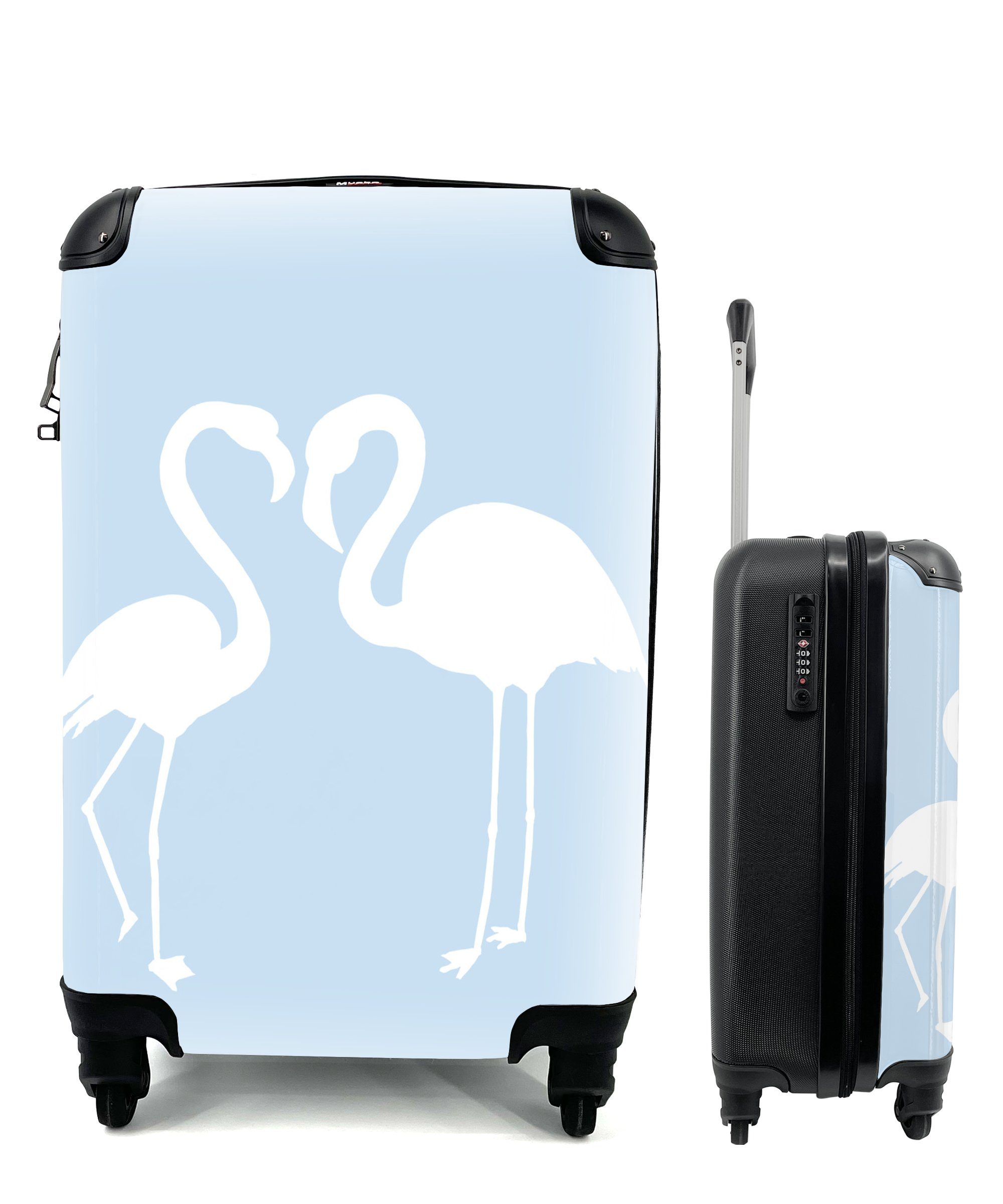 Handgepäck mit Scherenschnitt, für - Trolley, MuchoWow Handgepäckkoffer Ferien, Rollen, Reisetasche Weiß Flamingo rollen, 4 Reisekoffer -