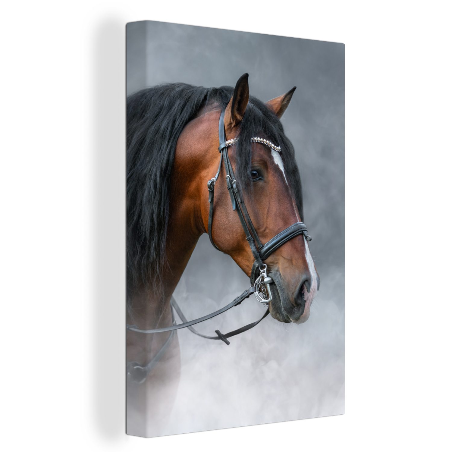 OneMillionCanvasses® Leinwandbild Pferd - Rauch - Zaumzeug, (1 St), Leinwandbild fertig bespannt inkl. Zackenaufhänger, Gemälde, 20x30 cm
