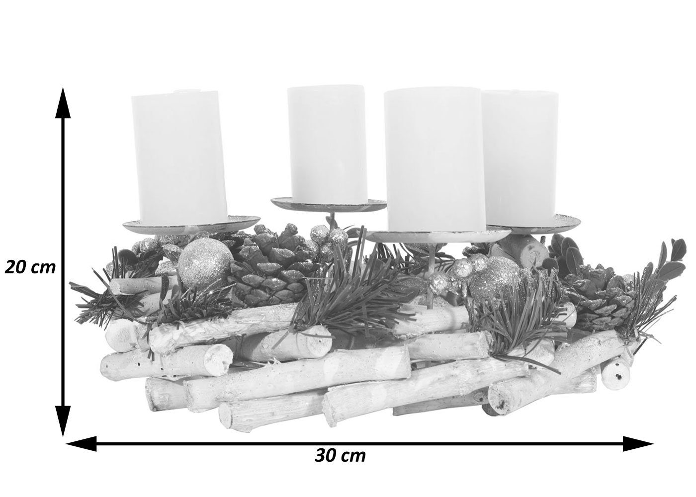In MCW weiße silber-weiß, Kerzen MCW-M12, Silber-Look festlichem Adventskranz