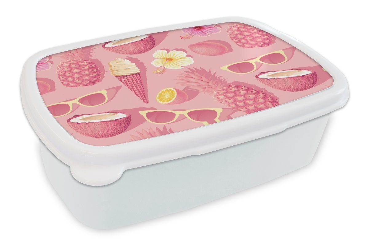 MuchoWow Lunchbox Sommer - Muster - Rosa, Kunststoff, (2-tlg), Brotbox für Kinder und Erwachsene, Brotdose, für Jungs und Mädchen weiß