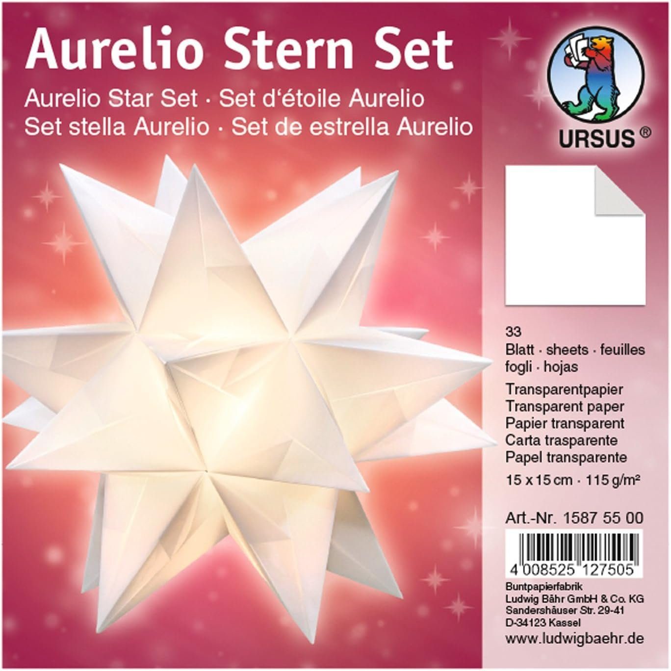 Papiersterne URSUS Faltblätter Aurelio Stern, weiß, 150 x 150 mm
