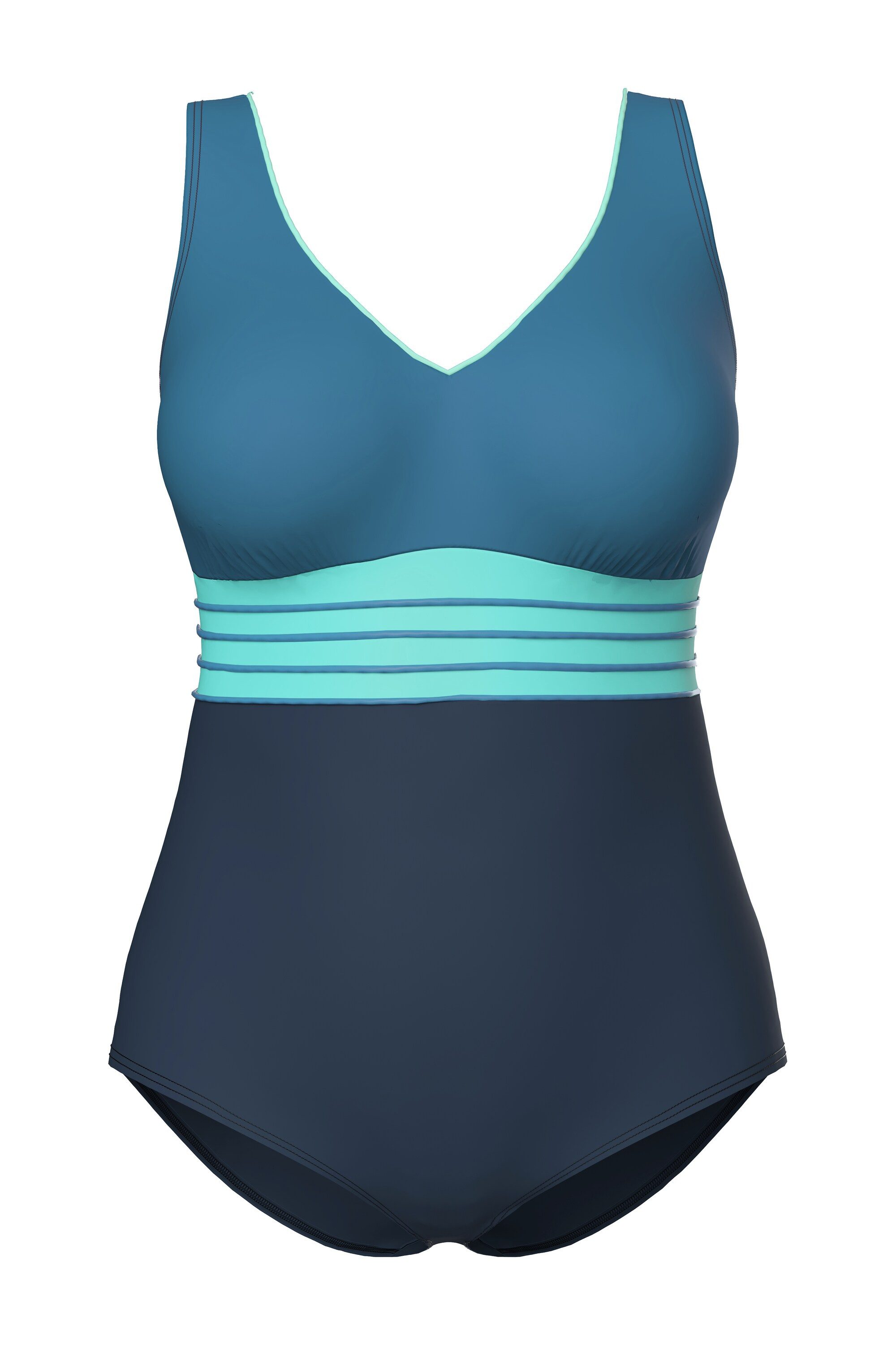 Badeanzug Badeanzug Gold-Piping Softcups V-Ausschnitt