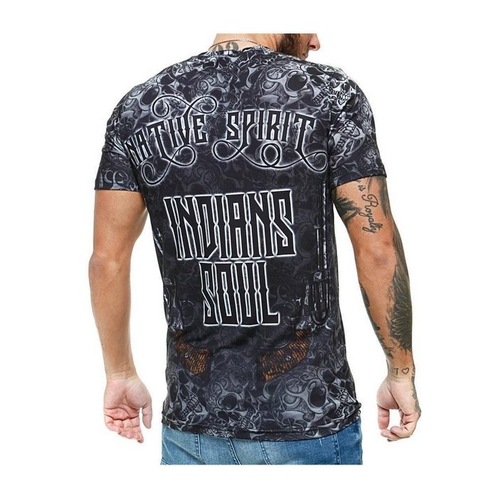 John Kayna T-Shirt Herren T-Shirt Kurzarm Rundhals Shirt Skull Indian (Shirt Polo Kurzarmshirt Tee 1-tlg. im modischem Design) Fitness Freizeit Casual