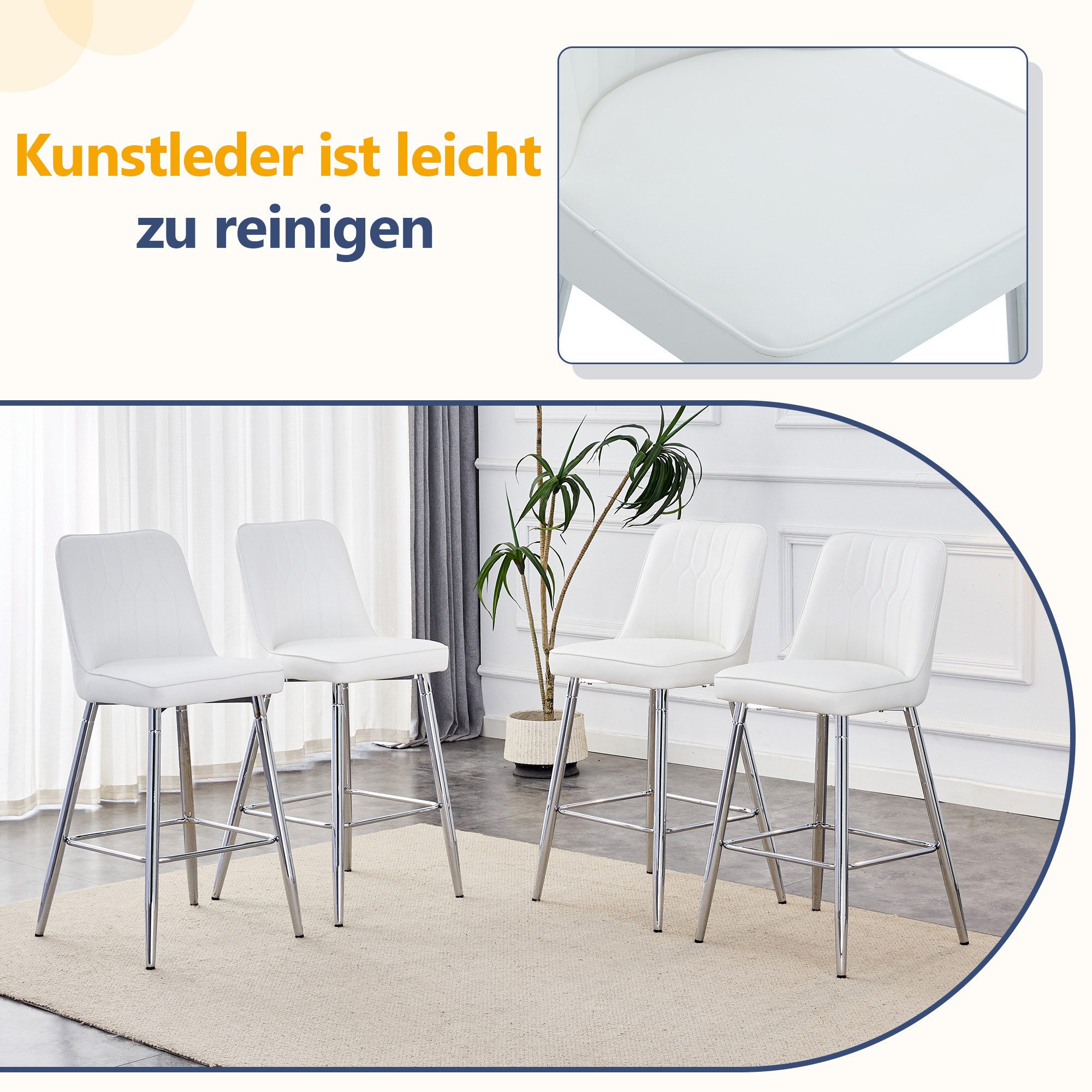 Odikalo Barhocker Bistrohocker mit Fußstütze, 2er-Set (100 cm hoch mit Metallgestell und bequemer Fußraste. In mehreren Farben erhältlich – die ideale Wahl für Ihre Hausbar)
