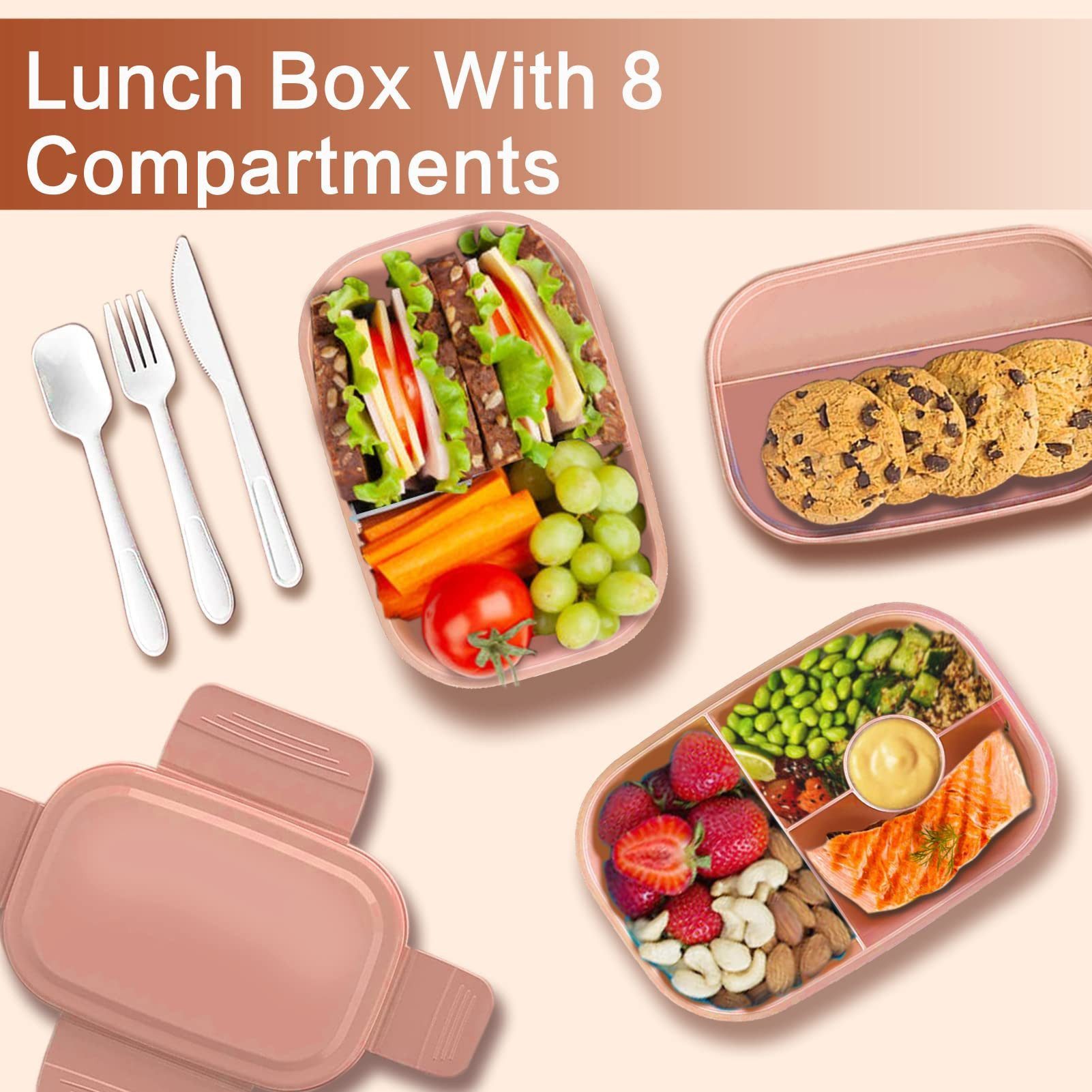 AURIVION Lunchbox Bento Lunchbox 1900ml mit Fächern & Besteck für Kinder & Erwachsene, Silikon, (Set, 4-tlg., 3-Schichten Brotdose mit Obstfach, auslaufsichere Salatbox), Lunchbox mit Cutlery, ideal für Schule, Arbeit & Reisen