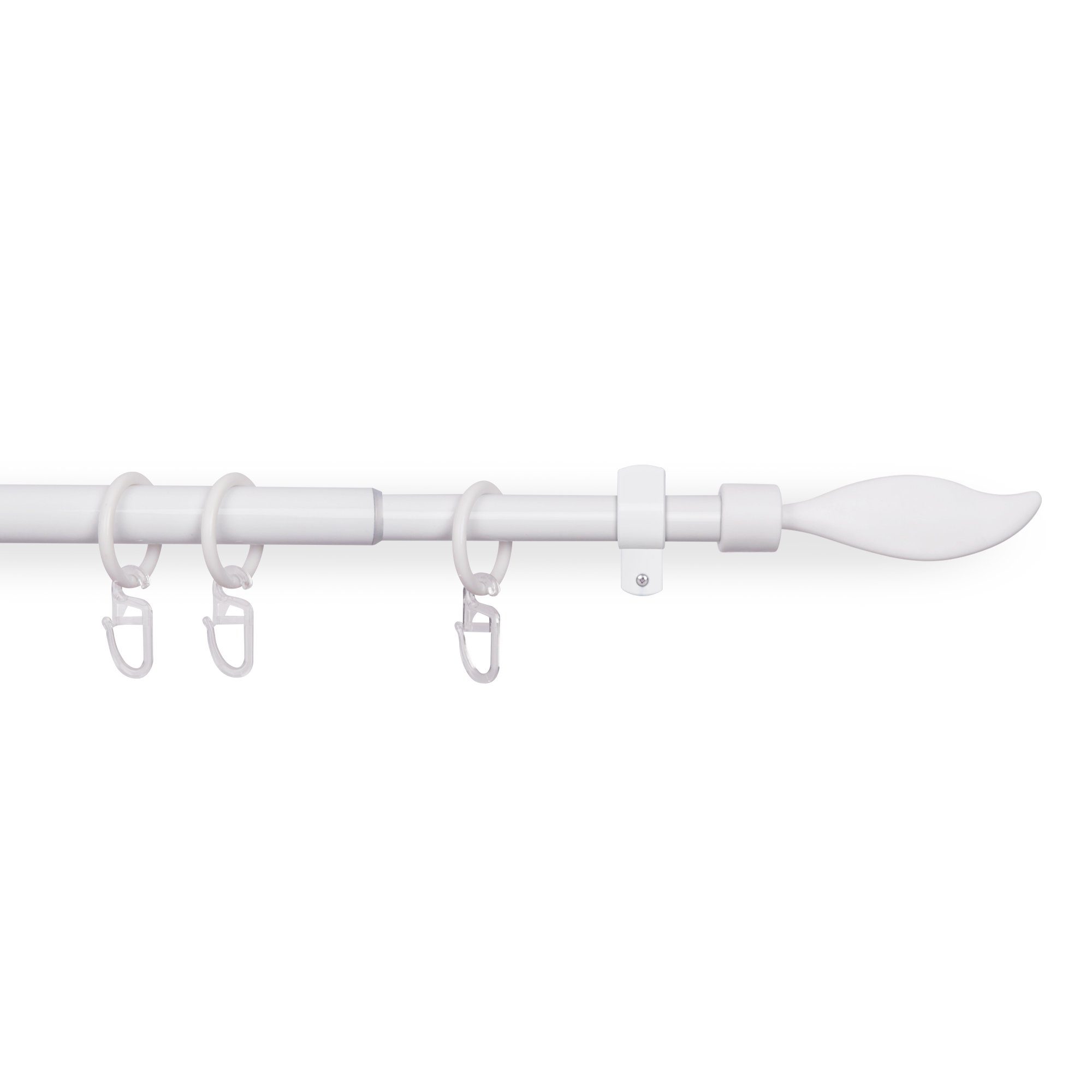 Bestlivings Gardinenstange mit dekorativen Endstücken 120-220 cm, Ø 16 mm, 1-läufig, ausziehbar, Wandträger, verschraubt, Metall, inkl. Ringe mit Faltlegehaken und Befestigungsmaterial