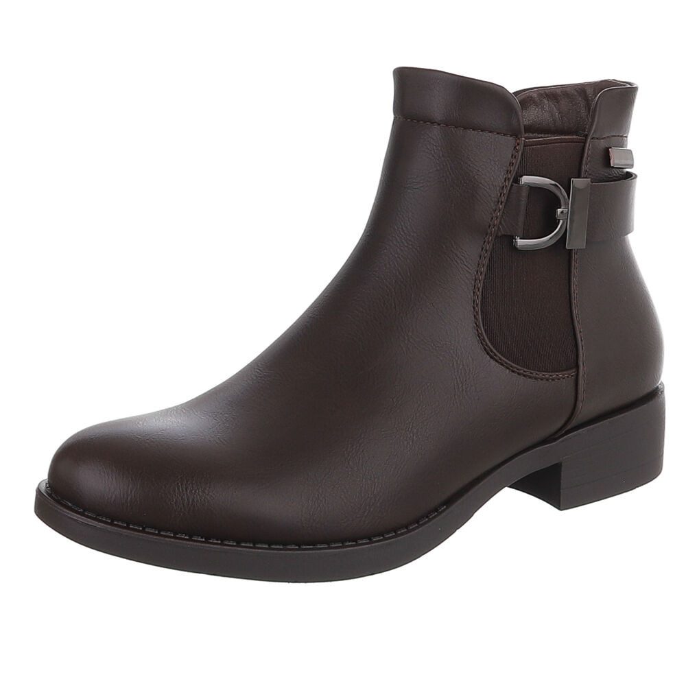 Ital-Design Damen Stiefelette mit Blockabsatz und Reißverschluss Stiefelette (92269247) Blockabsatz Chelsea Boots in Dunkelbraun