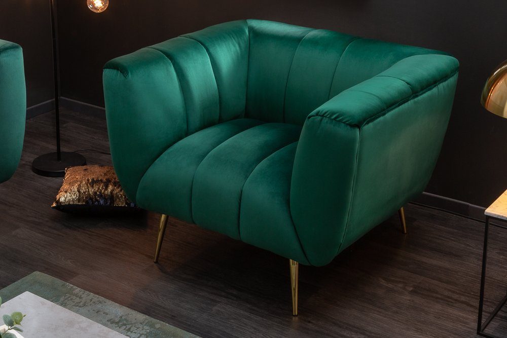 riess-ambiente Sessel NOBLESSE 105cm smaragdgrün / gold (Einzelartikel, 1-St), Wohnzimmer · Samt · Metall · mit Armlehne · Retro