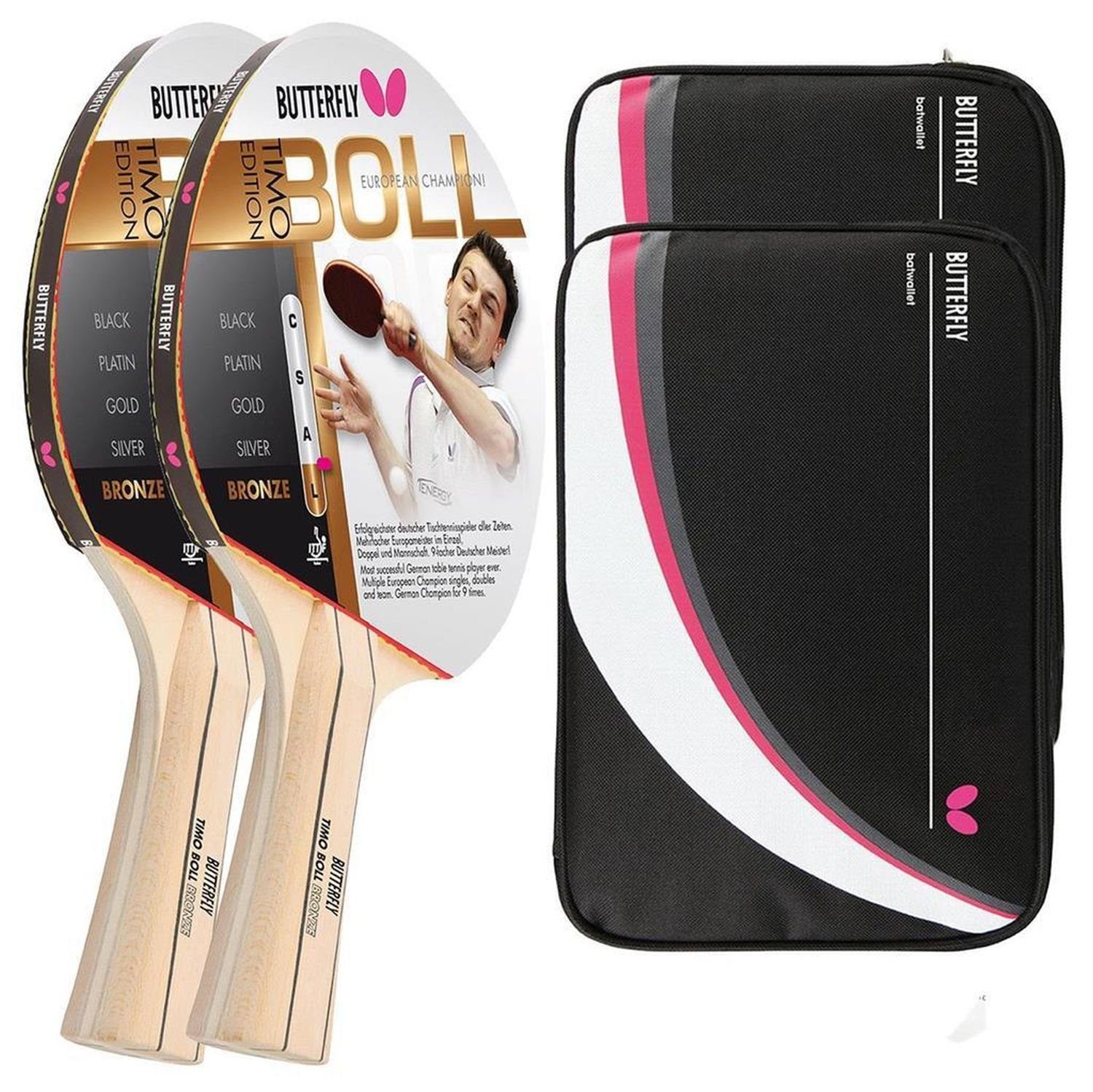 Tischtennisschläger 2x Timo Boll Bronze 85010 + 2x Drive Case 2