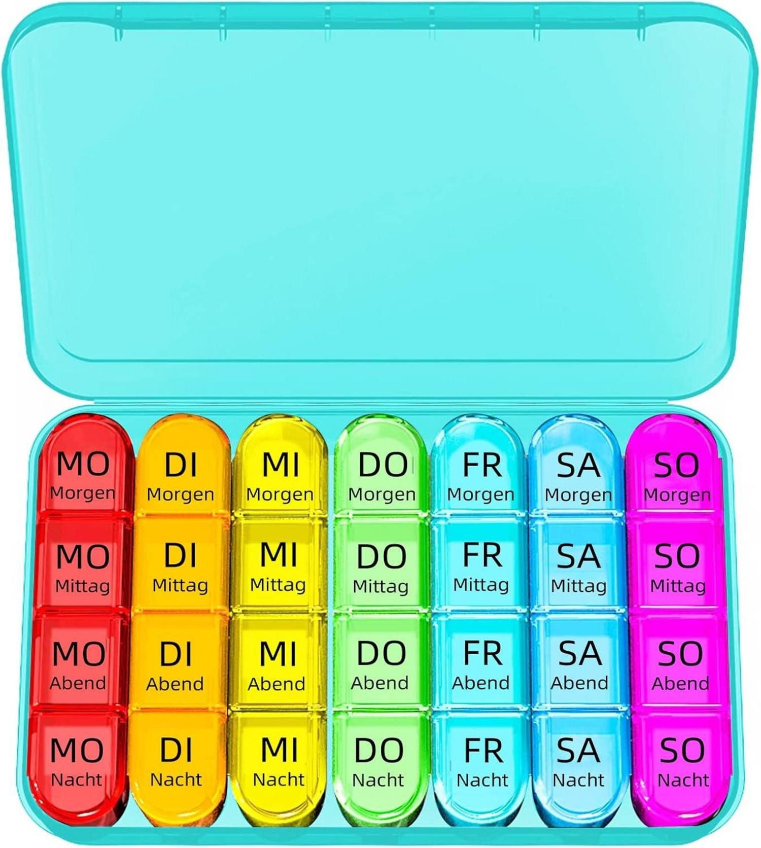Pillendose Tablettenbox 7 Tage Klein Pillendose 3 Fächer Luftdicht Cyan