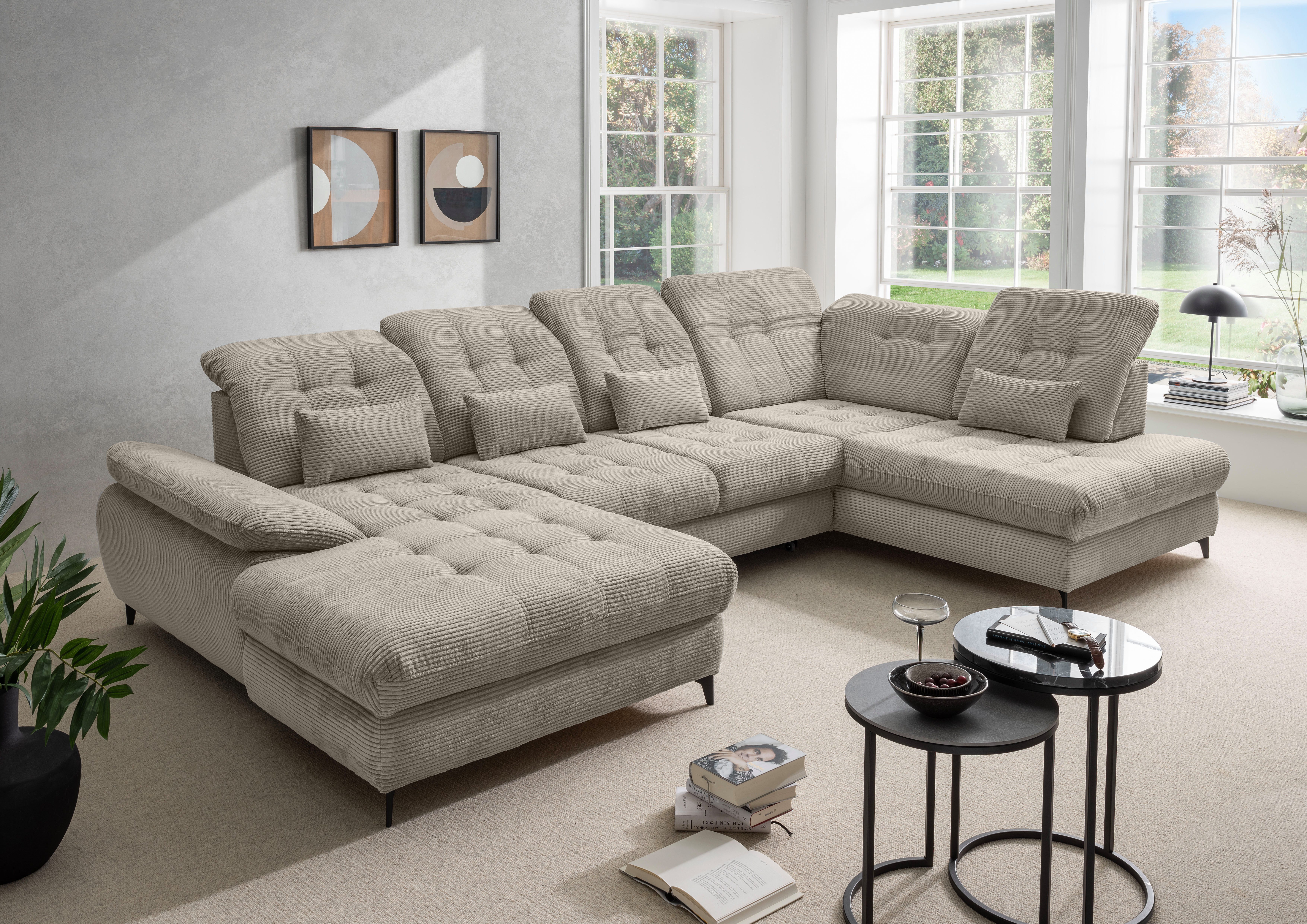 Home affaire Ecksofa Delphino, Multifunktionen, 358 x 216 cm, modern & bequem, Cord, L-Form, Bettfunktion, Rücken-/Zierkissen, Verstellungen