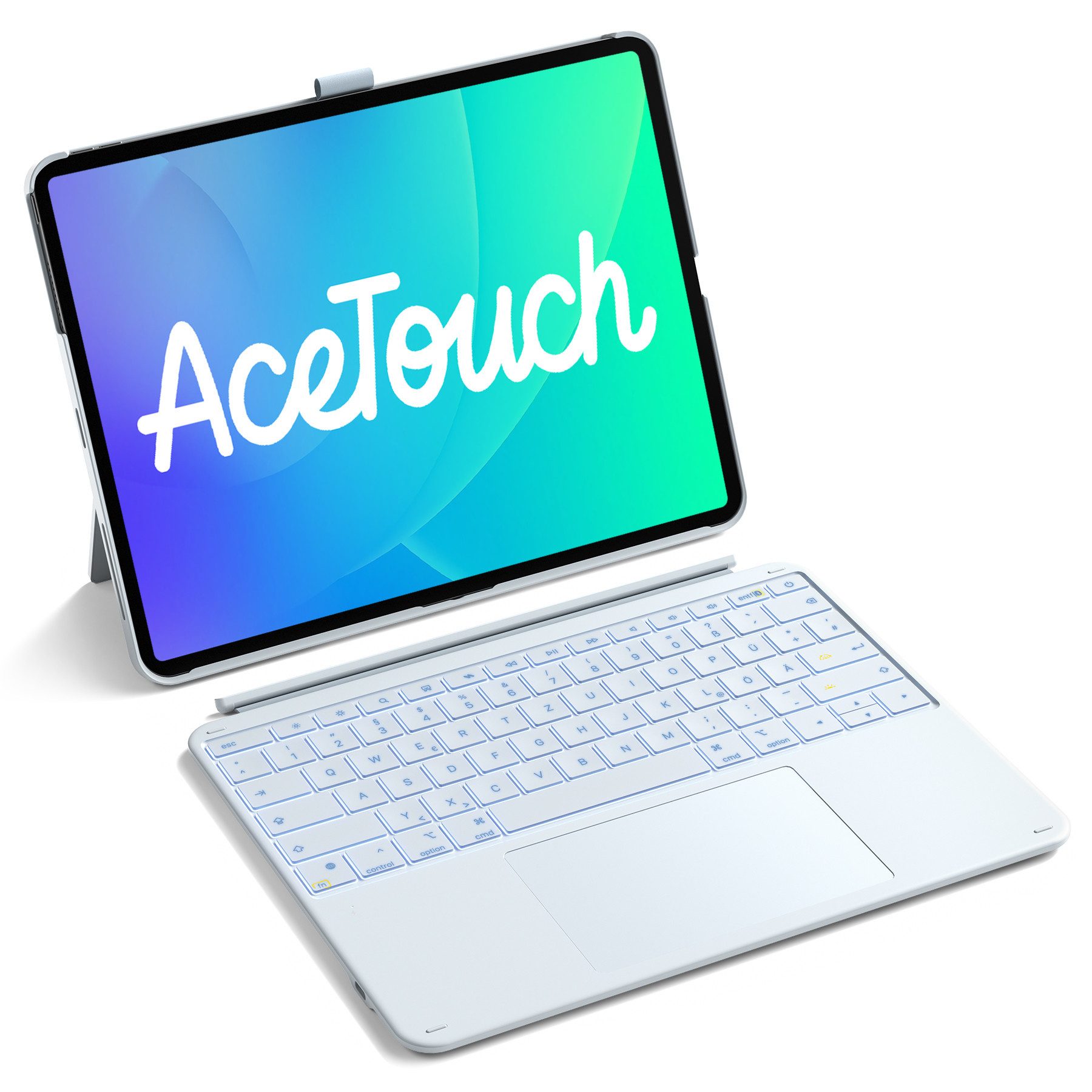 Inateck iPad Air Pro 12.9-13 Zoll Hülle mit Tastatur, 7 Farben Hinterleuchtet iPad-Tastatur (6" Großes Trackpad, Abnehmbar, mit Stifthalter, QWERTZ)