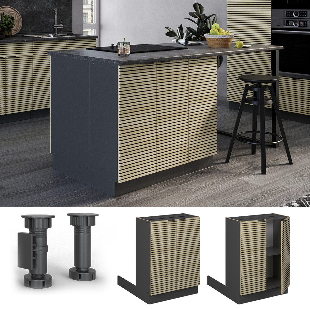 Vicco Unterschrank Fame-Line, Eiche Paneel/Anthrazit, 60 günstig online kaufen