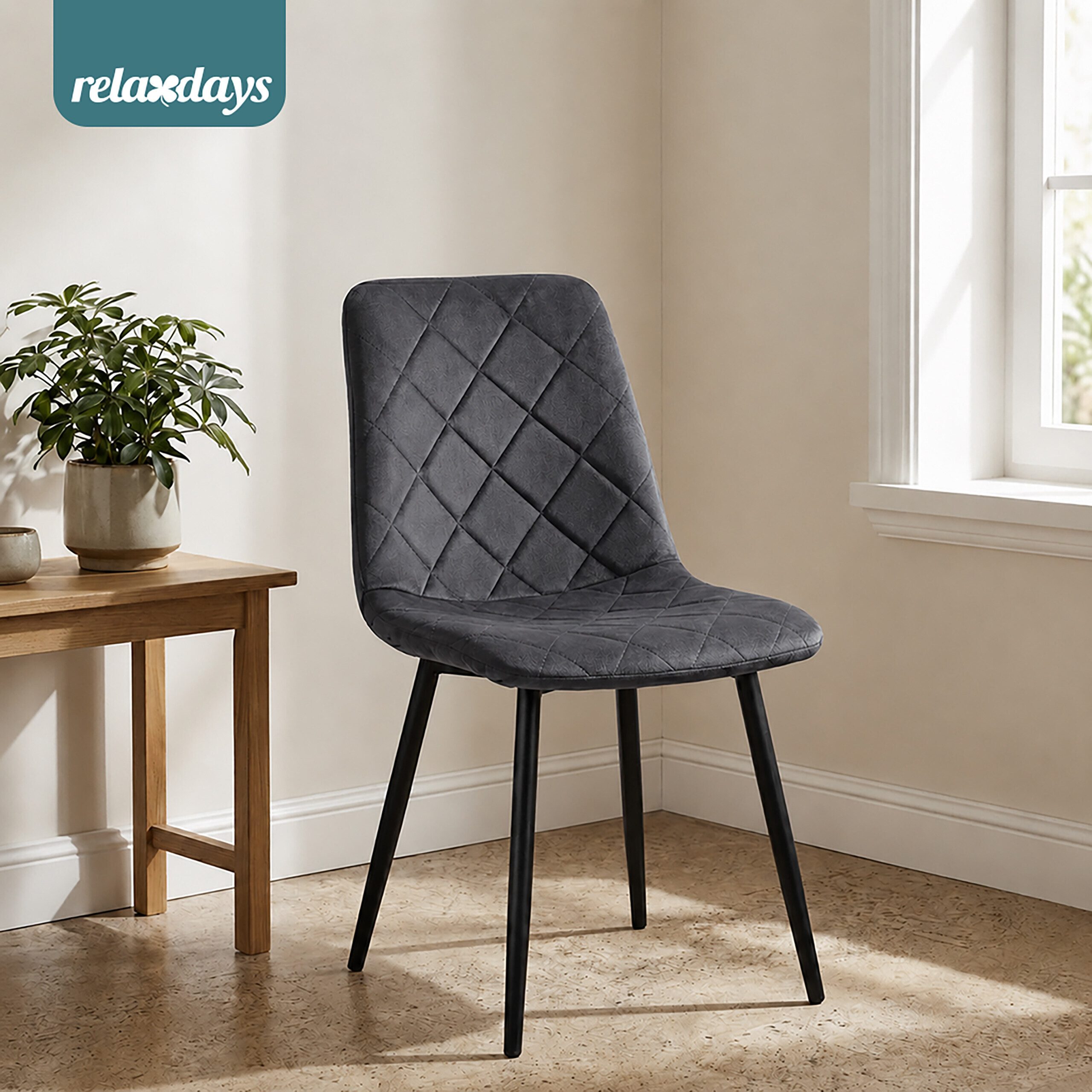 relaxdays Esszimmerstuhl Samt Esszimmerstuhl Set (4 St), anthrazit., 4er Pack – Bild 5 von 5