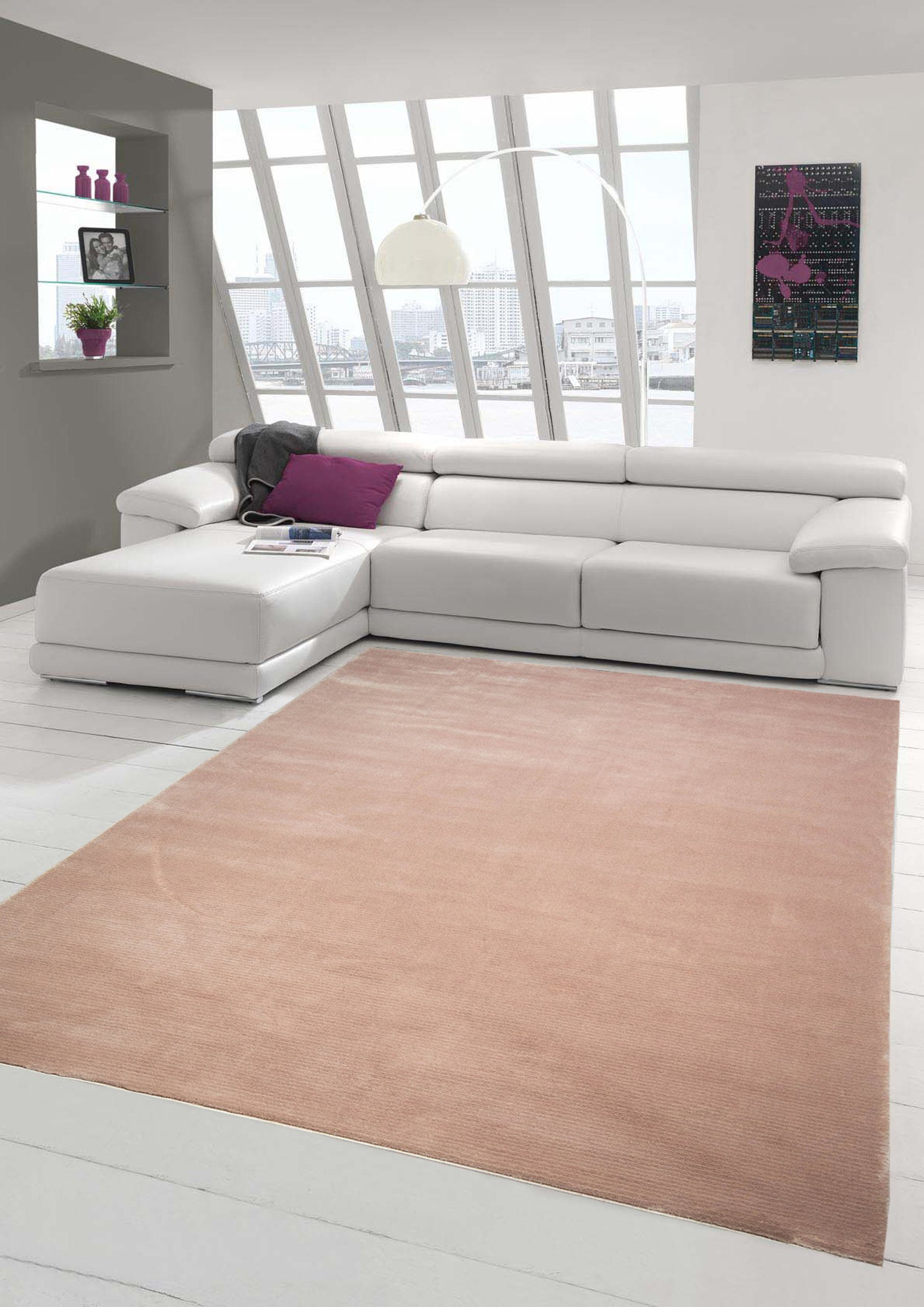Allergiker Teppich Teppich Kurzflor Teppich Für mm, modern rosa, geeignet Hautsympathisch, Designerteppich Fußbodenheizung geeignet, Für uni Wohnzimmer Teppich-Traum, Höhe: 13 rechteckig,