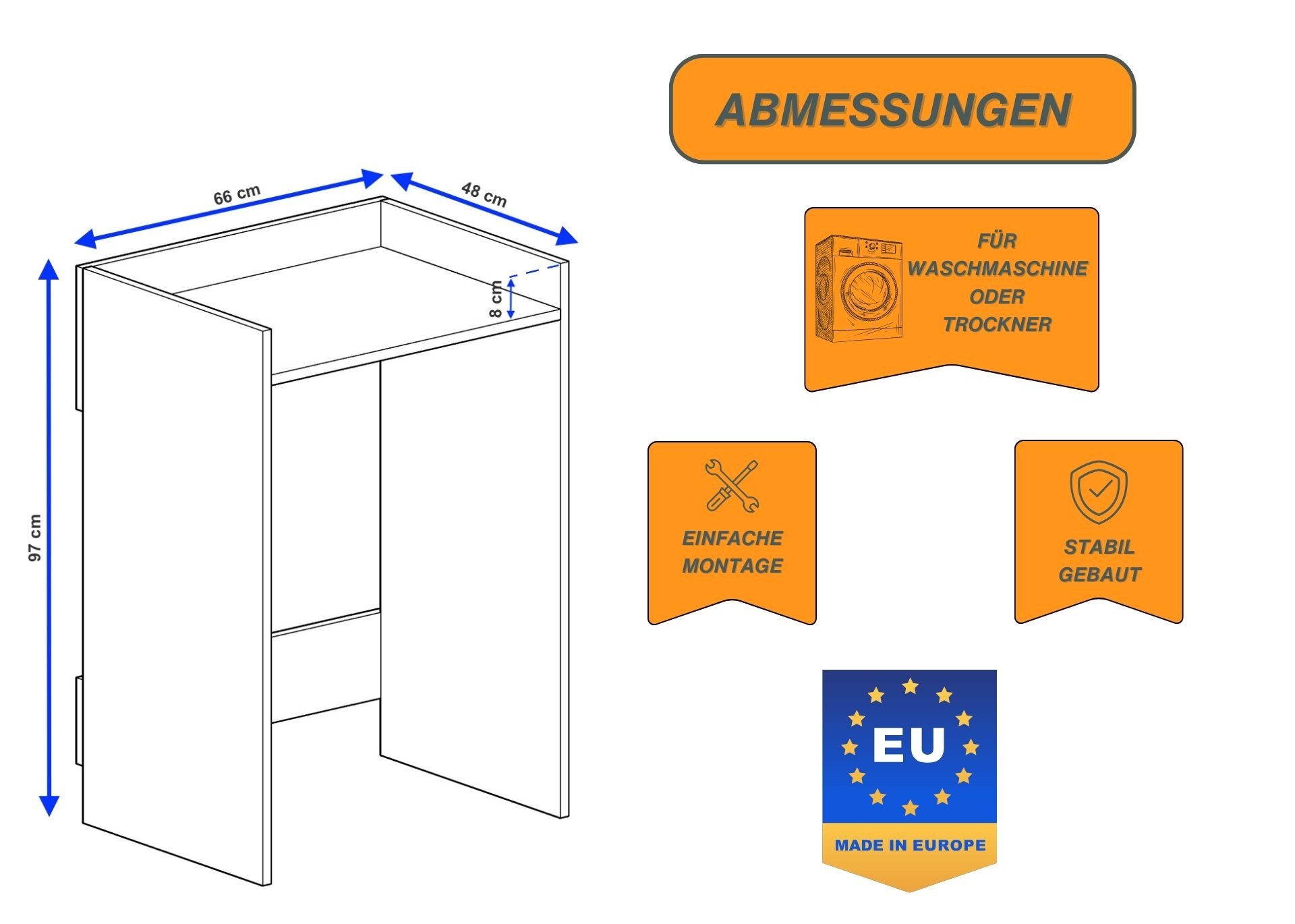 CraftPAK Waschmaschinenumbauschrank für Waschmaschine / Wäschetrockner - Überbauschrank Waschmaschinenschrank – 2 Größen, viele Farbvarianten erhältlich