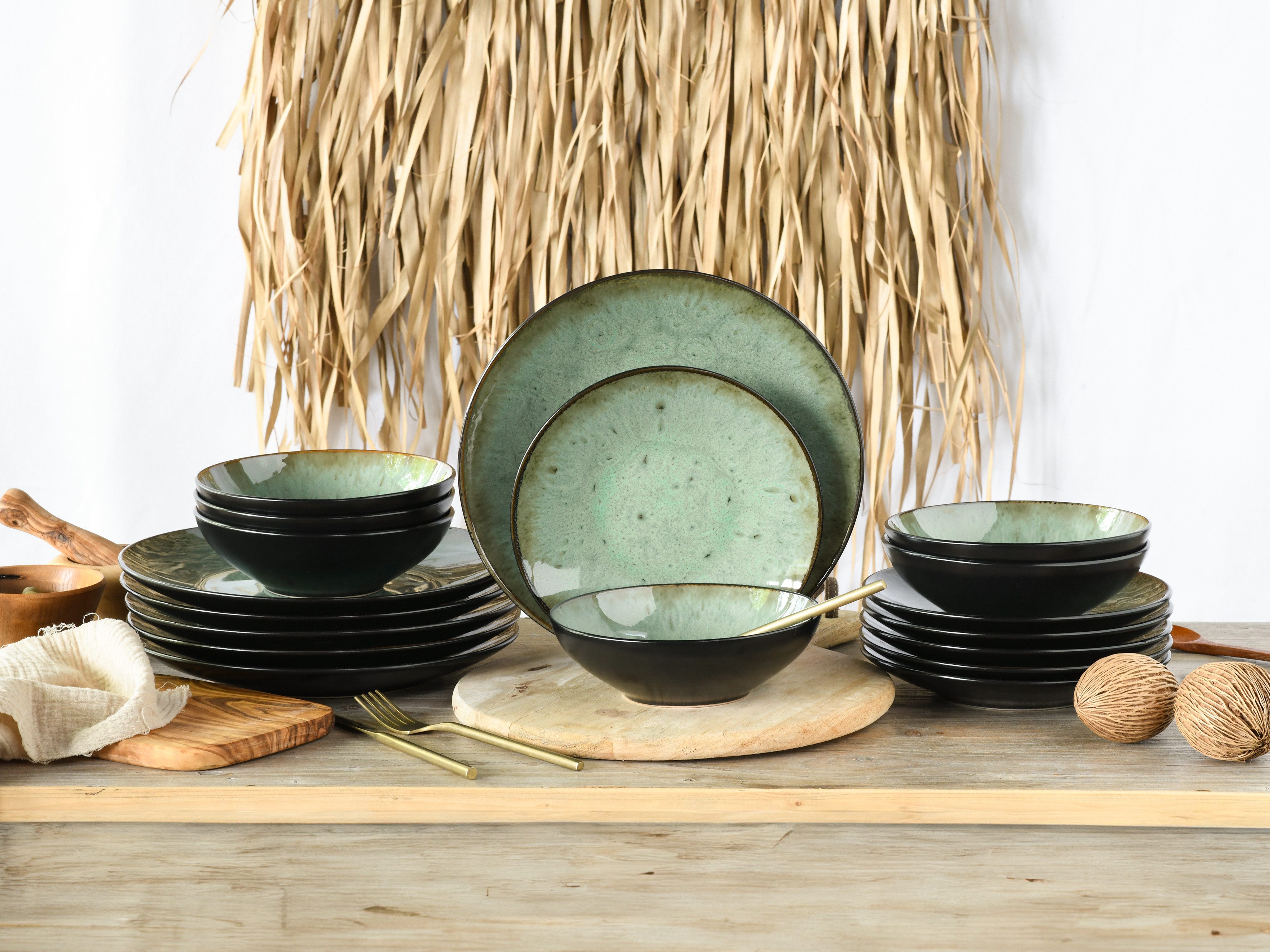 CreaTable Teller-Set Jawa, Tellerset 18-tlg (18-tlg), 6 Personen, Steinzeug, Reaktivglasur