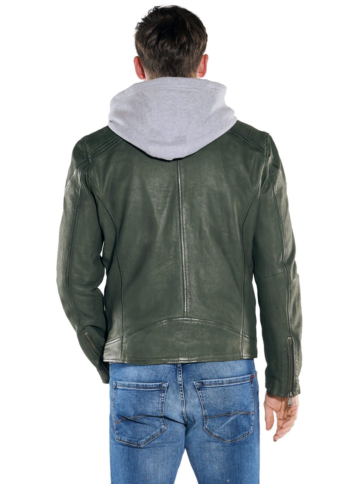 Engbers Lederjacke Herren Lederjacke mit heraustrennbarem Inlet, Gruen
