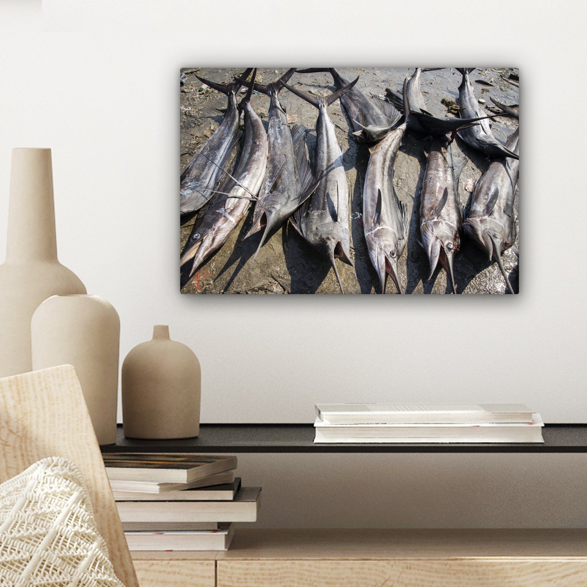 Aufhängefertig, (1 cm Reihe Schwertfischen, St), Eine Wandbild Leinwandbilder, Wanddeko, 30x20 toten von OneMillionCanvasses® Leinwandbild