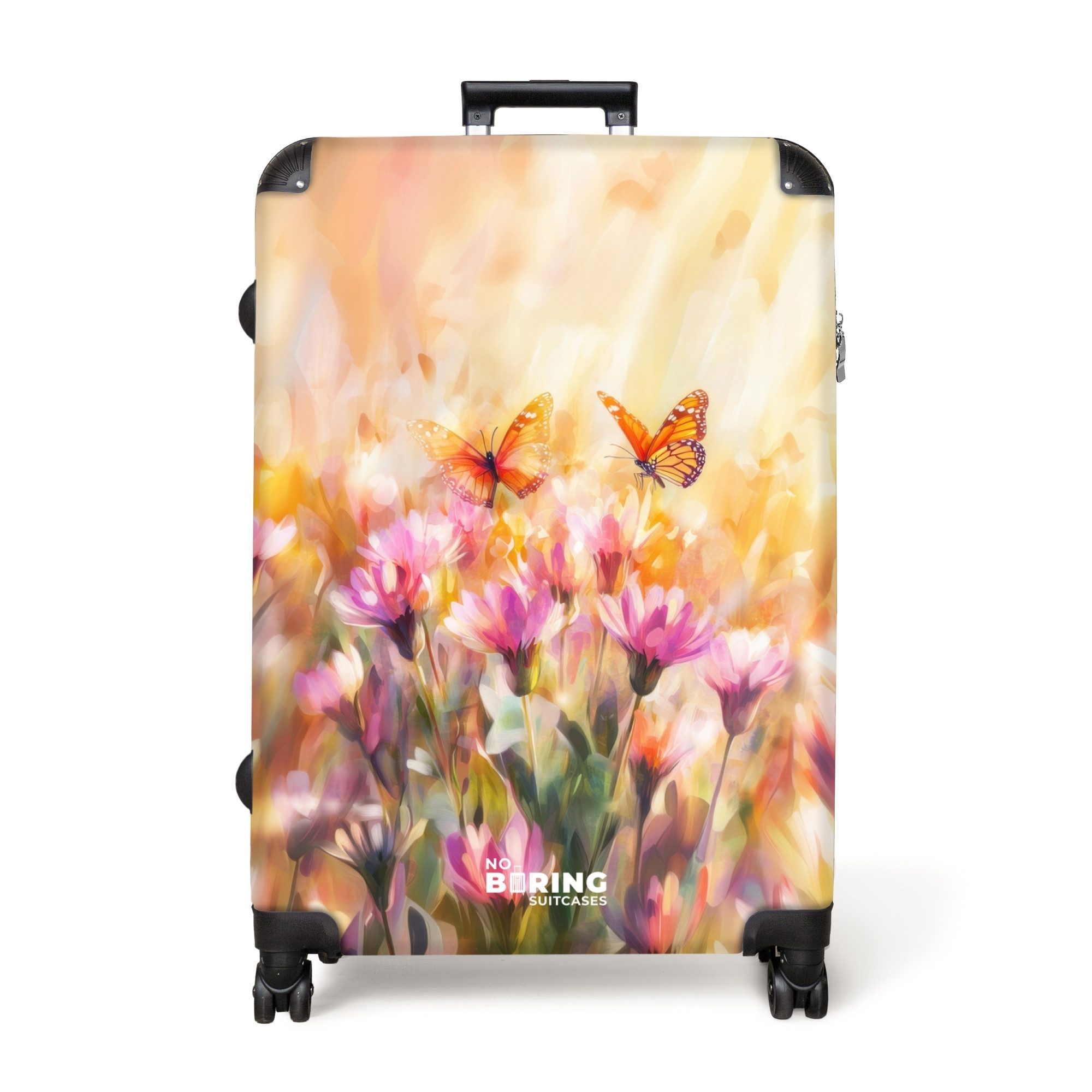 NoBoringSuitcases.com© Hartschalen-Trolley Schmetterlinge über Blumen im günstig online kaufen