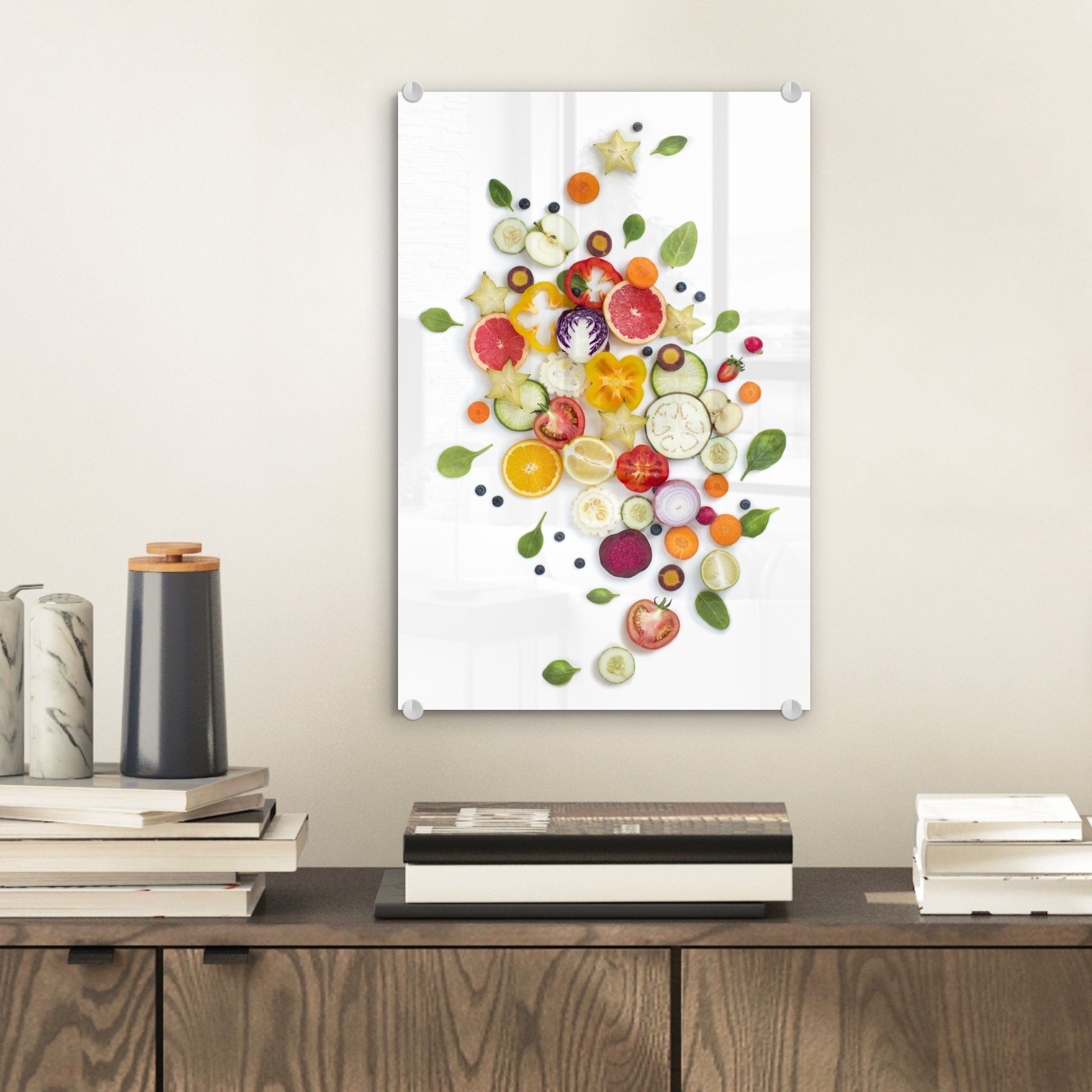 Weiß, - auf (1 - Acrylglasbild - Glasbilder Obst - St), auf Wanddekoration Gemüse Bilder MuchoWow Wandbild Foto Glas - Glas