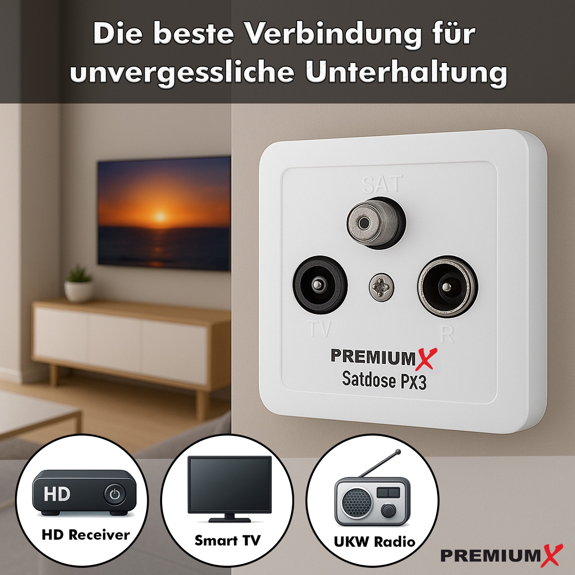 Thumbnail - PremiumX Antennensteckdose 5X PX3 Sat Dose 3-Fach Enddose Antennendose Auf- und Unterputz