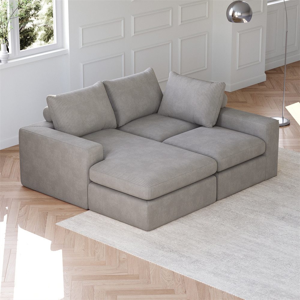 REDOM Ecksofa L-förmiges Cordsofa, mit Chaiselongue, 3 Kissen & Nackenkissen, modulare Bauweise, verstellbare Liegeposition, hochelastischer Schaumstoff 1 Teile, mit Relaxfunktion