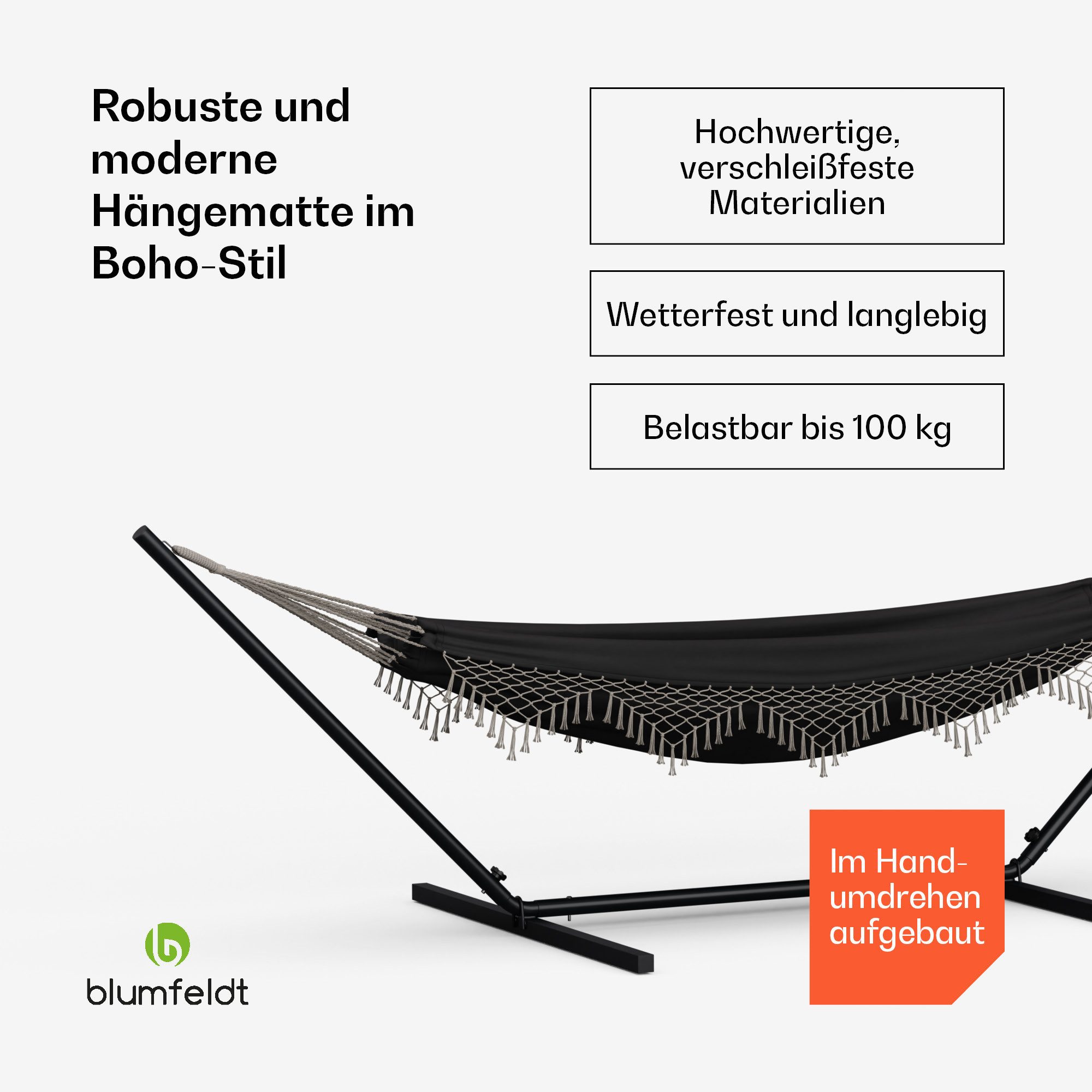 blumfeldt Hängematte SwayStation 320 Drk, Hängesessel Polyester Stahl Garten Strand Wetterfest