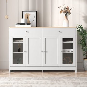 REDOM Sideboard Küchenschrank (mit gehärteten Glastüren und Schubladen), Aufbewahrungsschrank, Breite 120cm