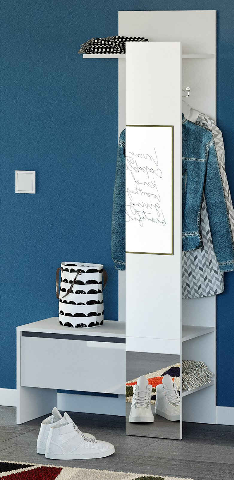 xonox.home Kompaktgarderobe »Top2« (Komplett-Garderobe in weiß, 81 x 184 cm) mit großem Spiegel, Hochglanz