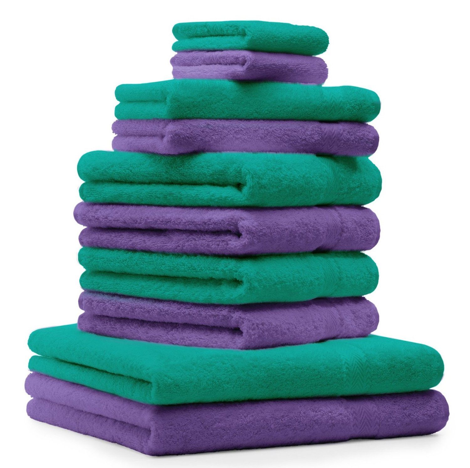 Baumwolle Handtuch-Set 100% smaragdgrün Classic Handtuch und Betz lila, 10-TLG. Set Farbe