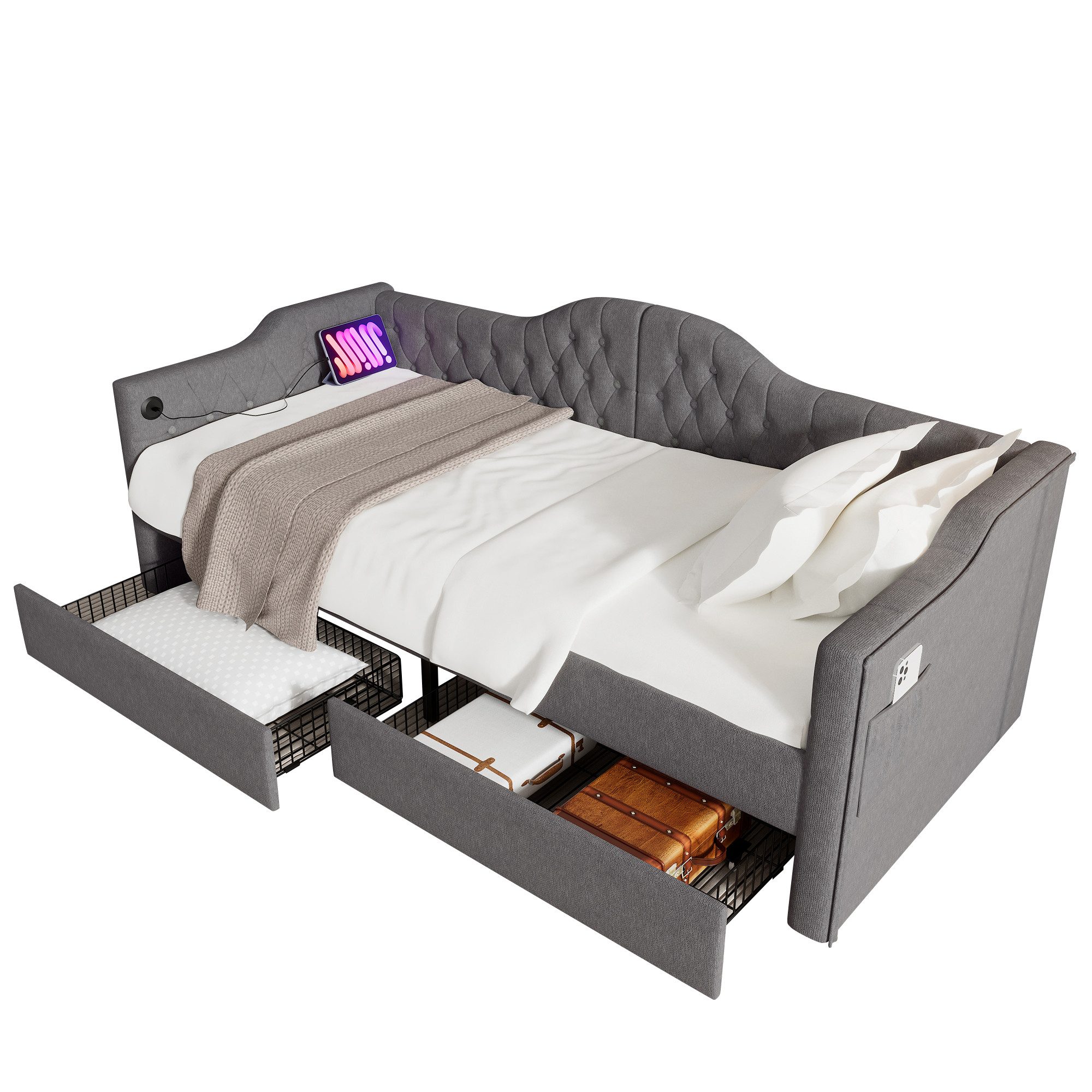 BlingBin Einzelbett Polsterbett Stauraumbett Tagesbett 90×190/200cm günstig online kaufen