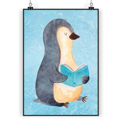 Mr. & Mrs. Panda Poster DIN A4 Pinguin Buch - Eisblau - Geschenk, Faulenzen, Bücherwurm, Paus, Pinguin Buch (1 St)