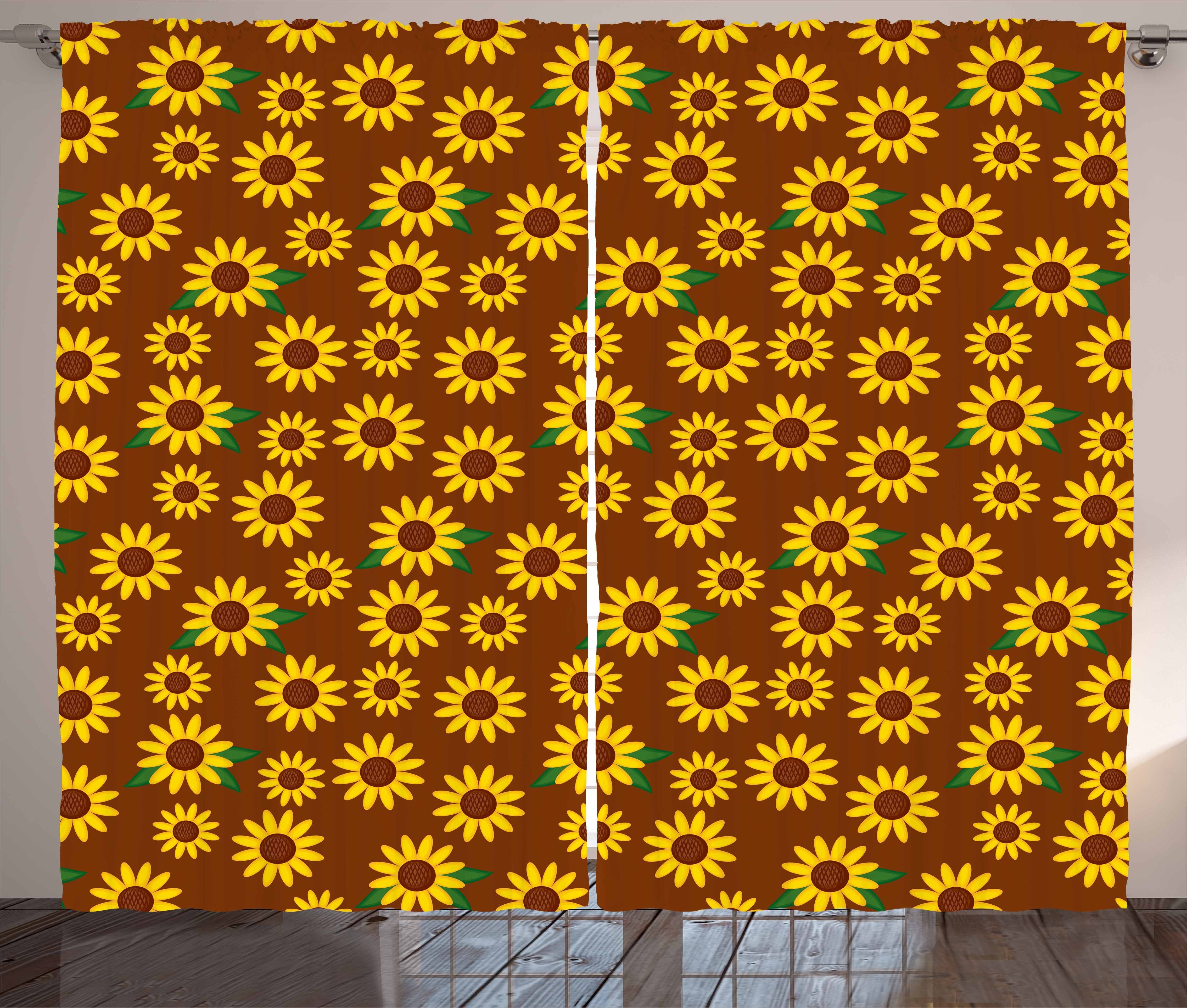 Gardine Schlafzimmer Kräuselband Vorhang mit Schlaufen und Haken, Abakuhaus, Sonnenblume Cartoon-Blüten