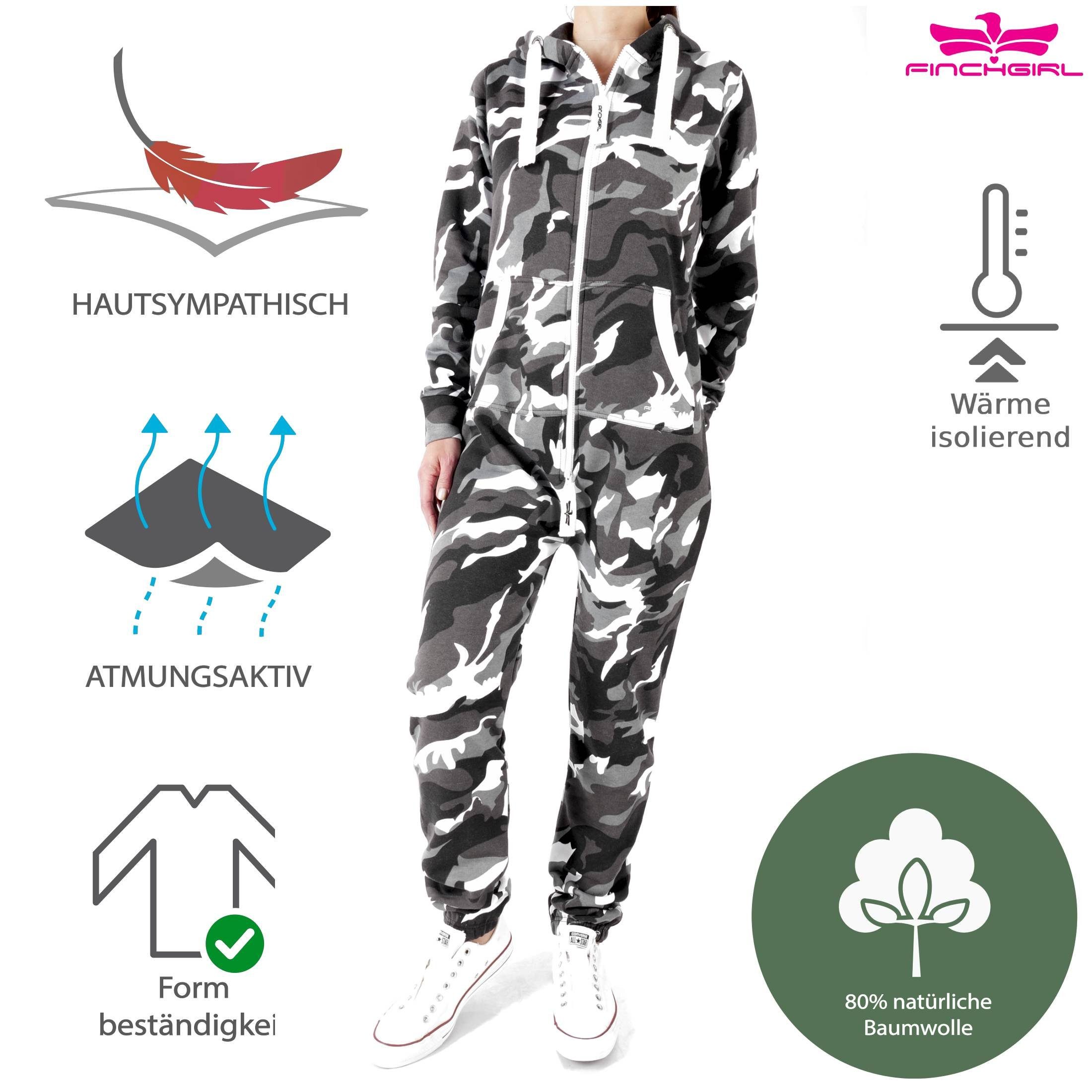 Jogging Jumpsuit Jogger Grau Trainingsanzug Damen Camo Overall Finchgirl FG18R Jumpsuit Anzug