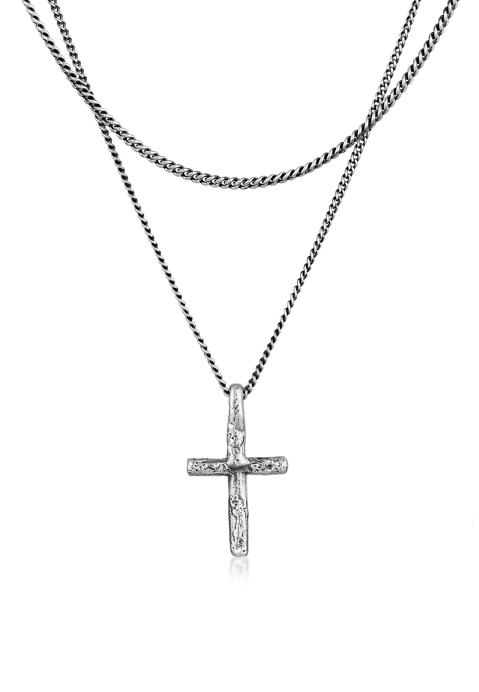 HAZE & GLORY Silberkette Layer Kreuz Vintage Style 925 Silber, Kreuz