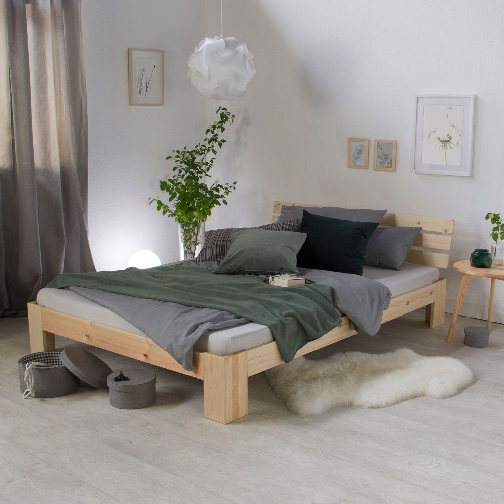 Homestyle4u Holzbett Doppelbett mit Kopfteil Massiv günstig online kaufen
