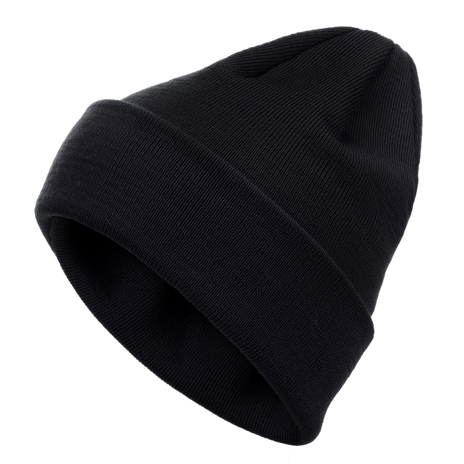 schwarz Strickmütze aus modAS - Unisex Mütze in doppellagiger Wollmütze Qualität (90) Merinowolle