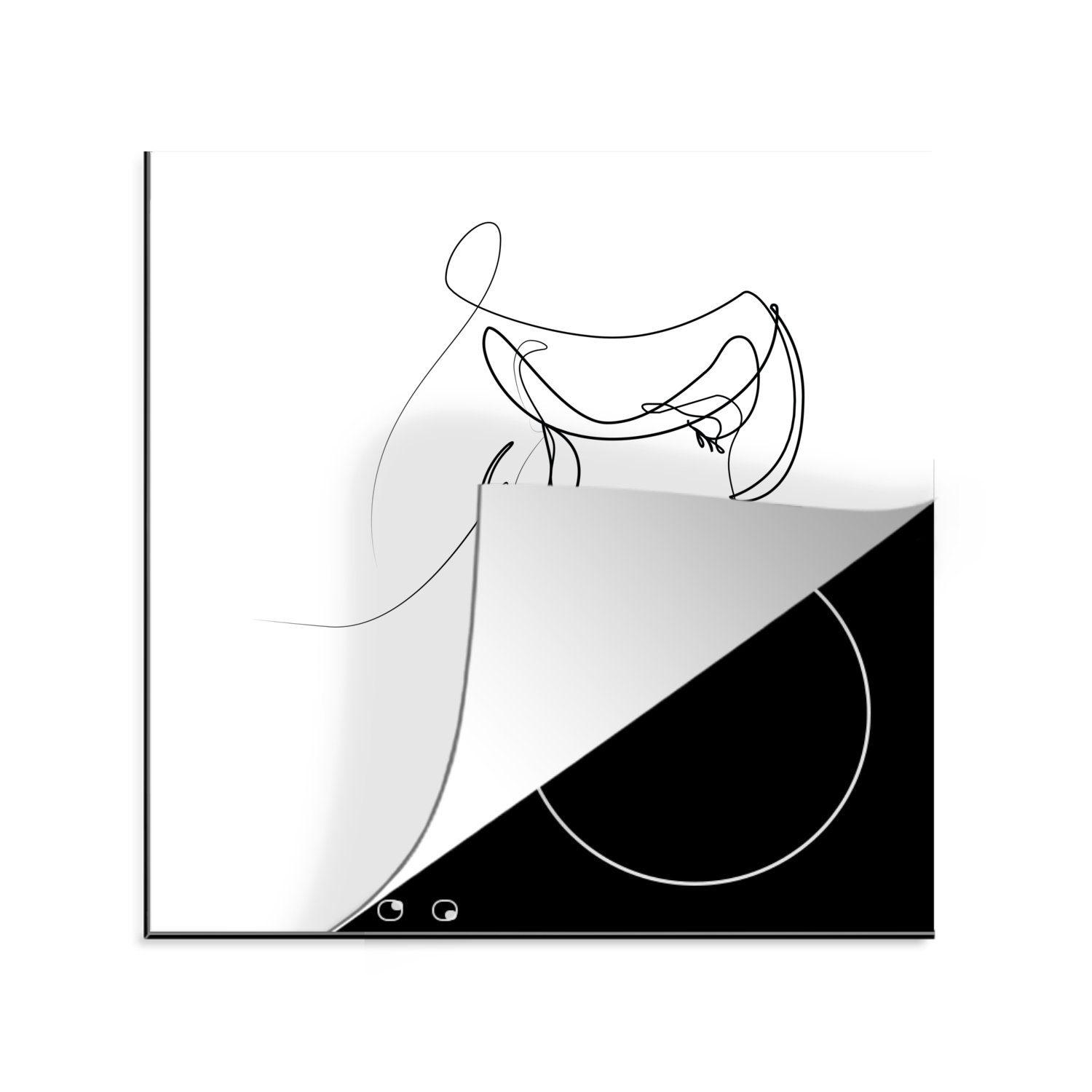 Abstrakte küche cm, 78x78 eleganten Vinyl, einem Herdblende-/Abdeckplatte weißen, Frau Ceranfeldabdeckung, (1 tlg), Linie Kunst einer MuchoWow auf für Arbeitsplatte