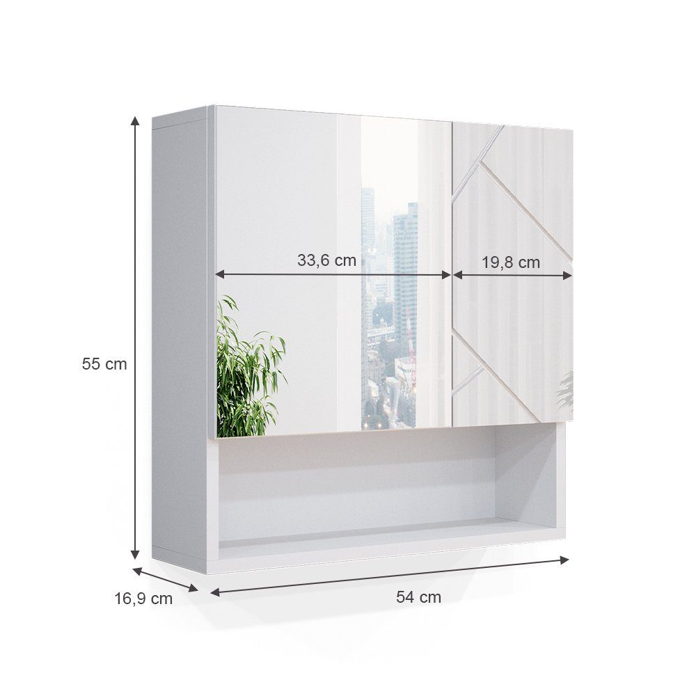 Vicco Badezimmerspiegelschrank Irma, Weiß Hochglanz, 54 x 55 cm (1-St)