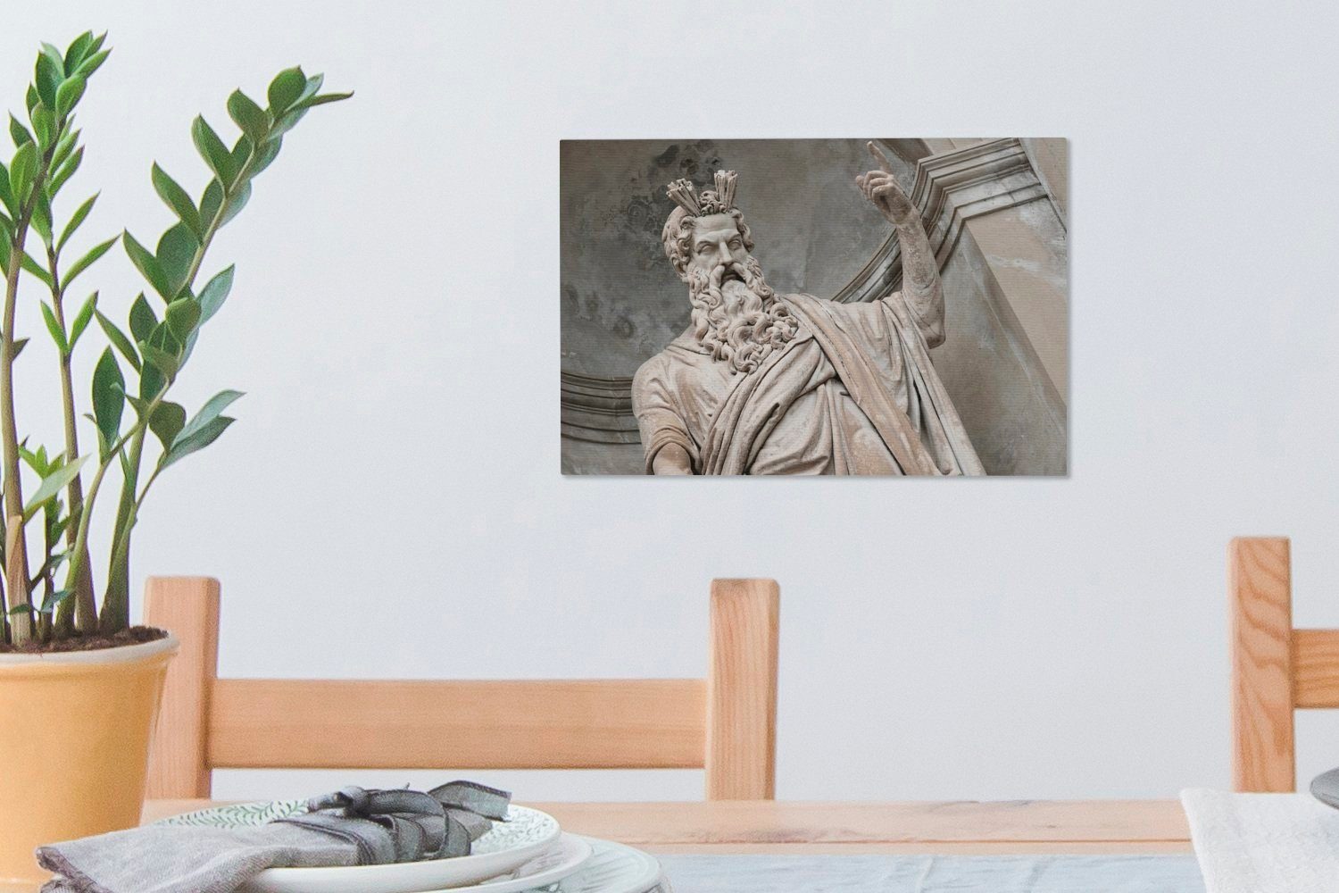 30x20 Wandbild cm (1 des Arm St), Leinwandbilder, höchsten Gottes Leinwandbild des in, Wanddeko, mit OneMillionCanvasses® Aufhängefertig, Zeus ausgestrecktem Statue