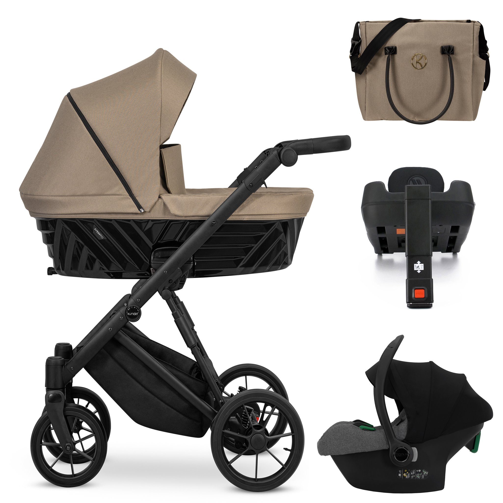 Kombi-Kinderwagen Invento 5 in 1 inkl. Sportsitz, Autositz und Iso Base in 9 Farben