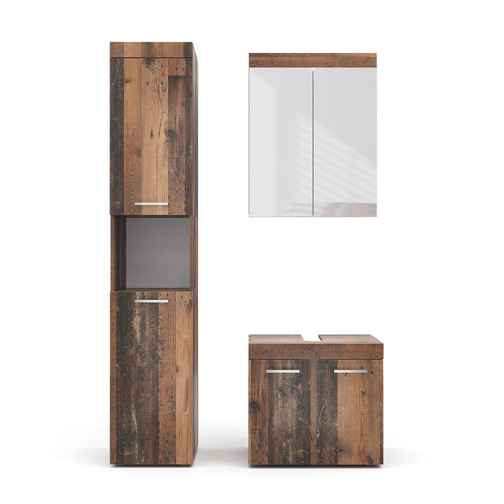 Vicco Badmöbel-Set Luna, Oldstyle, 3 Teile, mit Hochschrank, (3-St., 3er Set)